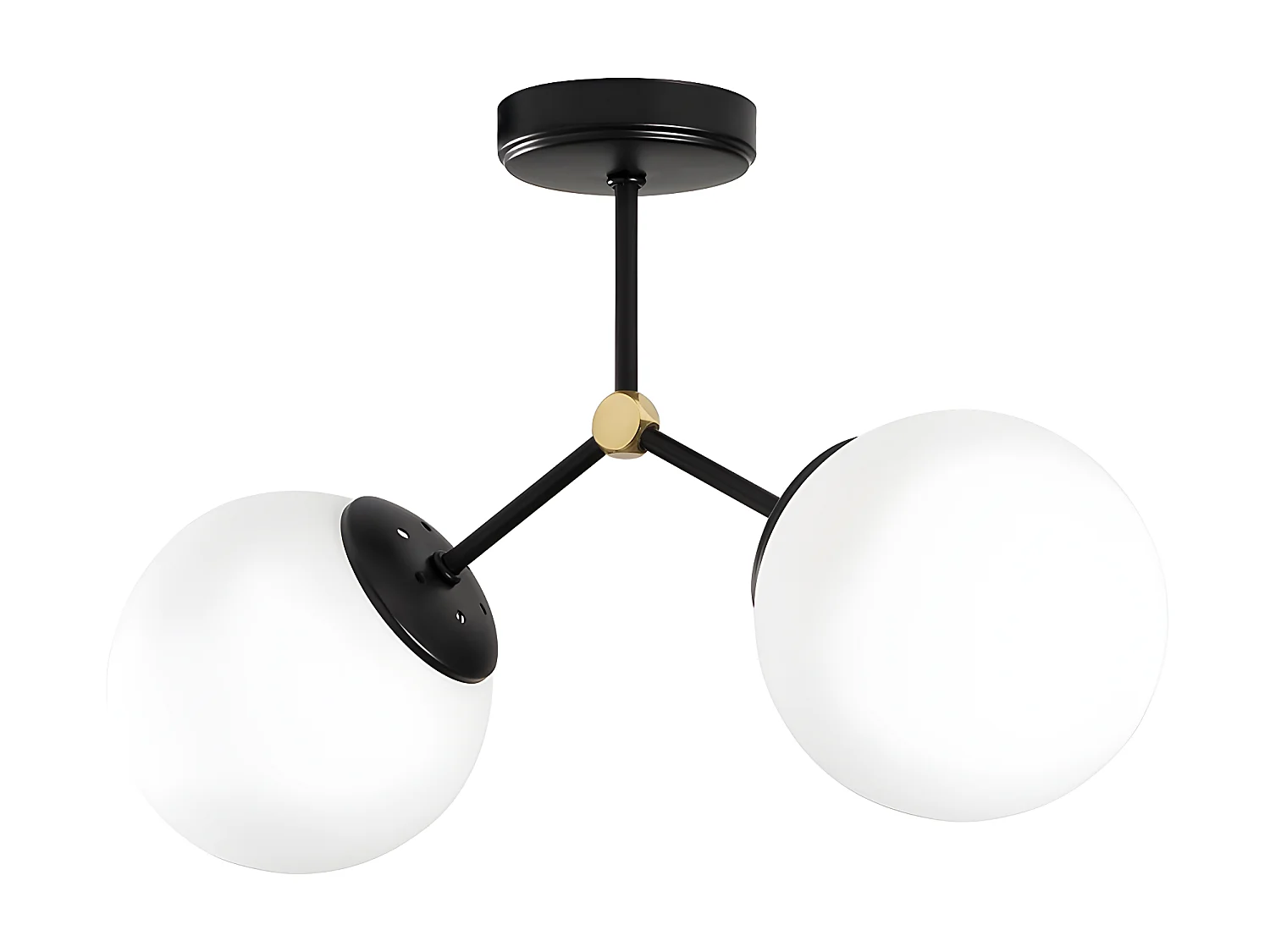 Plafonnier en métal 2 globes - L. 44 x H. 28 cm - Noir et blanc - DAMAR