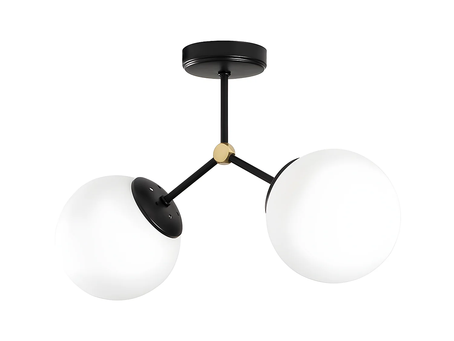 Lampadario 2 sfere L. 44 x H. 28 cm in Metallo Nero e Bianco - DAMAR