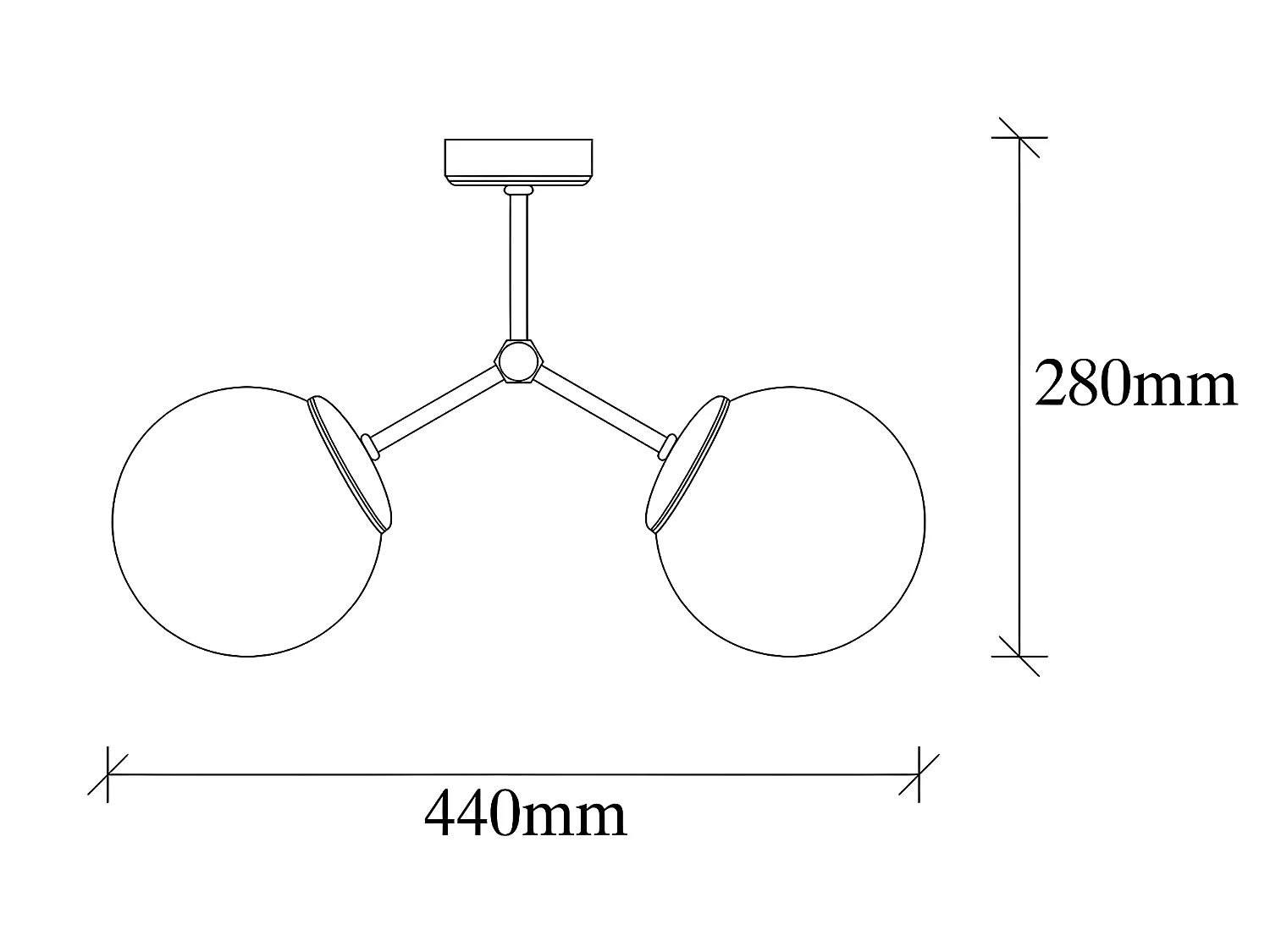 Metalen plafondlamp met 2 bollen DAMAR - L. 44 x H. 28 cm - Zwart en goudkleurig