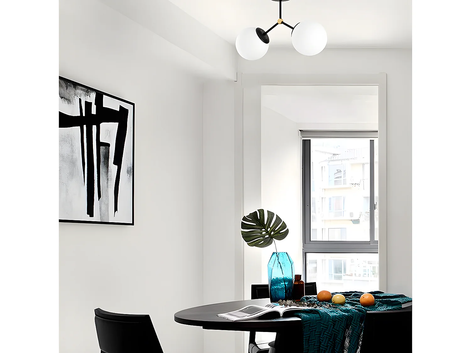 Metalen plafondlamp met 2 bollen DAMAR - L. 44 x H. 28 cm - Zwart en goudkleurig