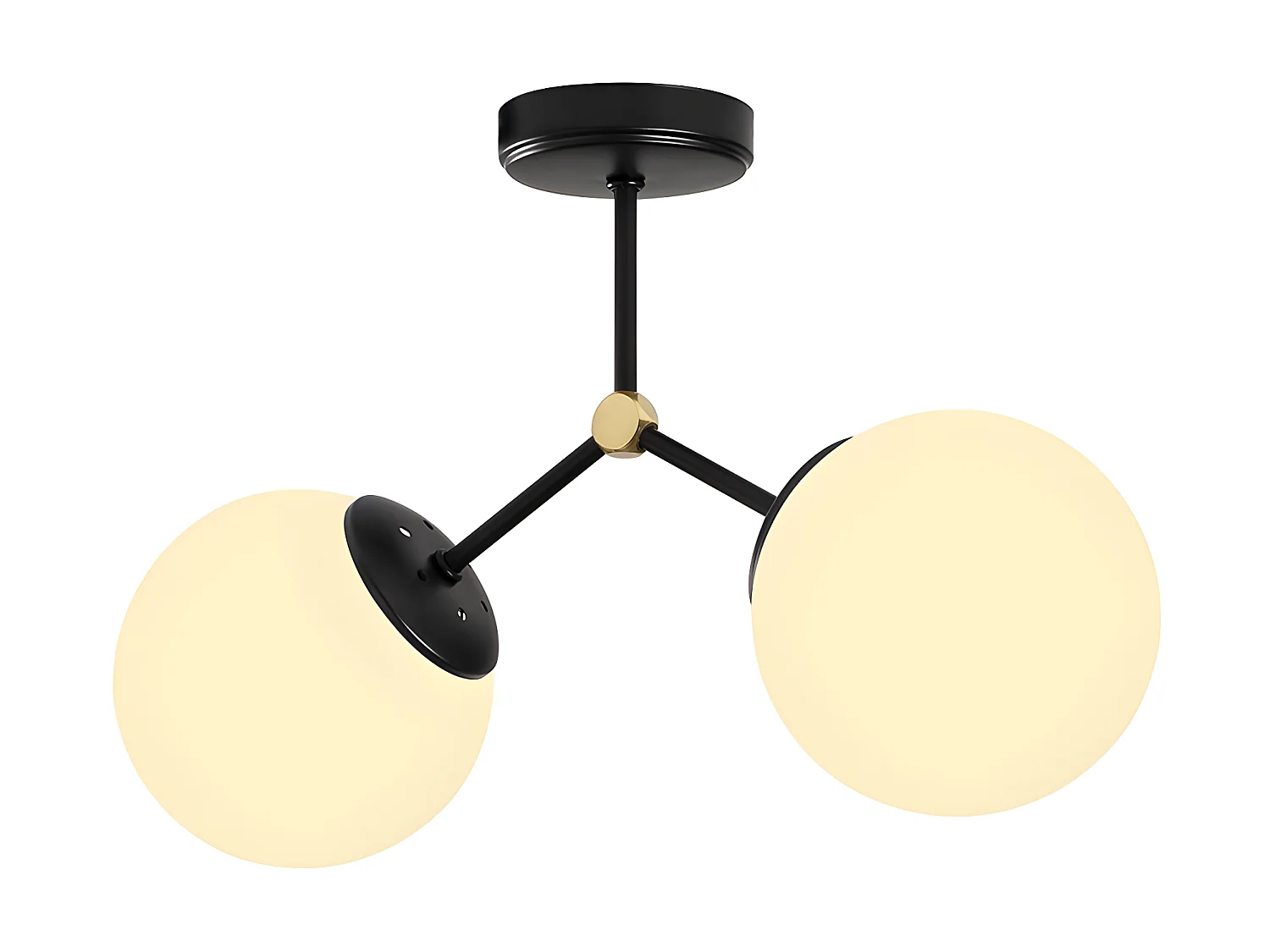 Metalen plafondlamp met 2 bollen DAMAR - L. 44 x H. 28 cm - Zwart en goudkleurig