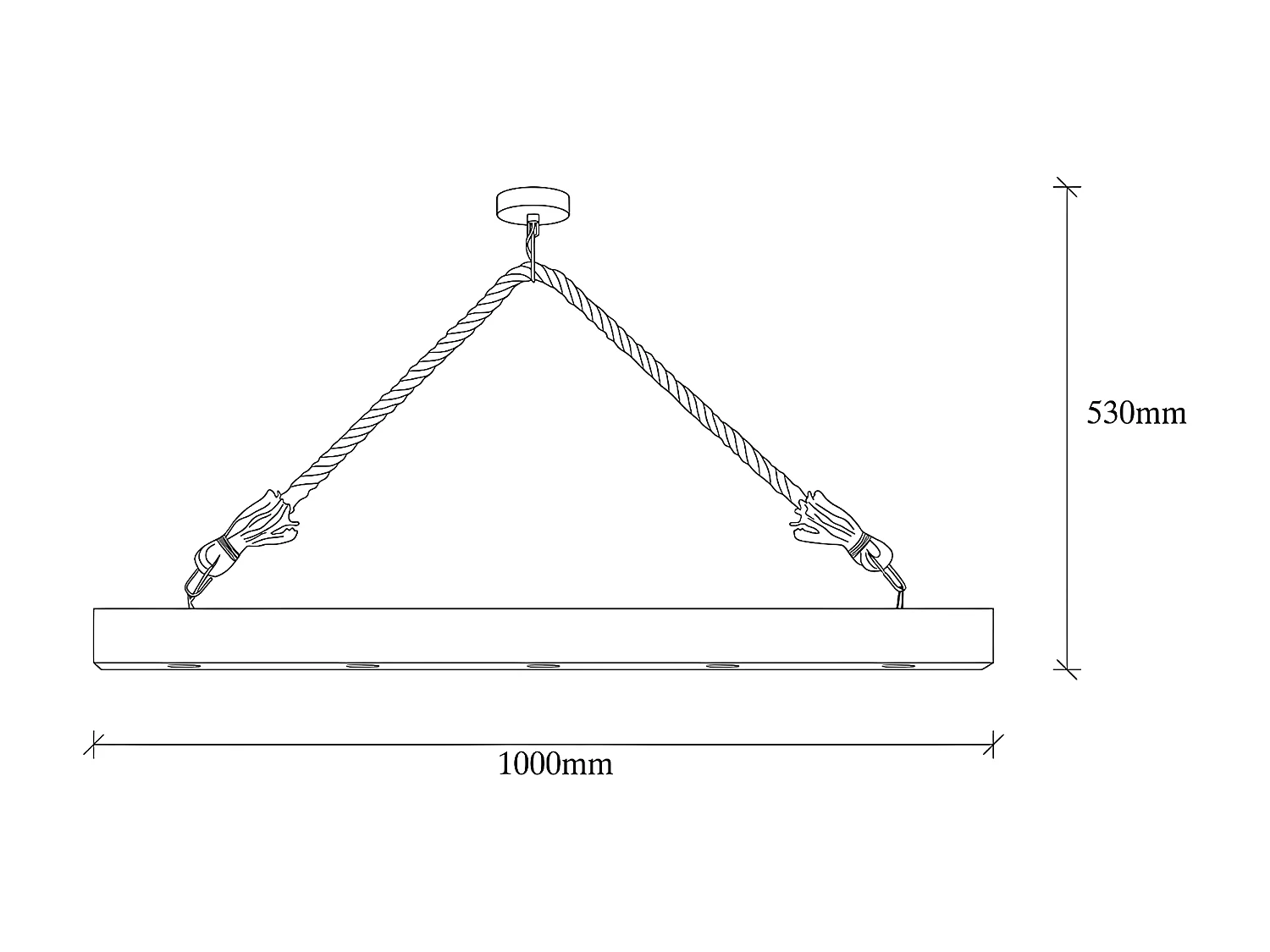 Lustre en bois - 5 lampes - L. 100 x H. 53 cm - Coloris naturel - EREBOS