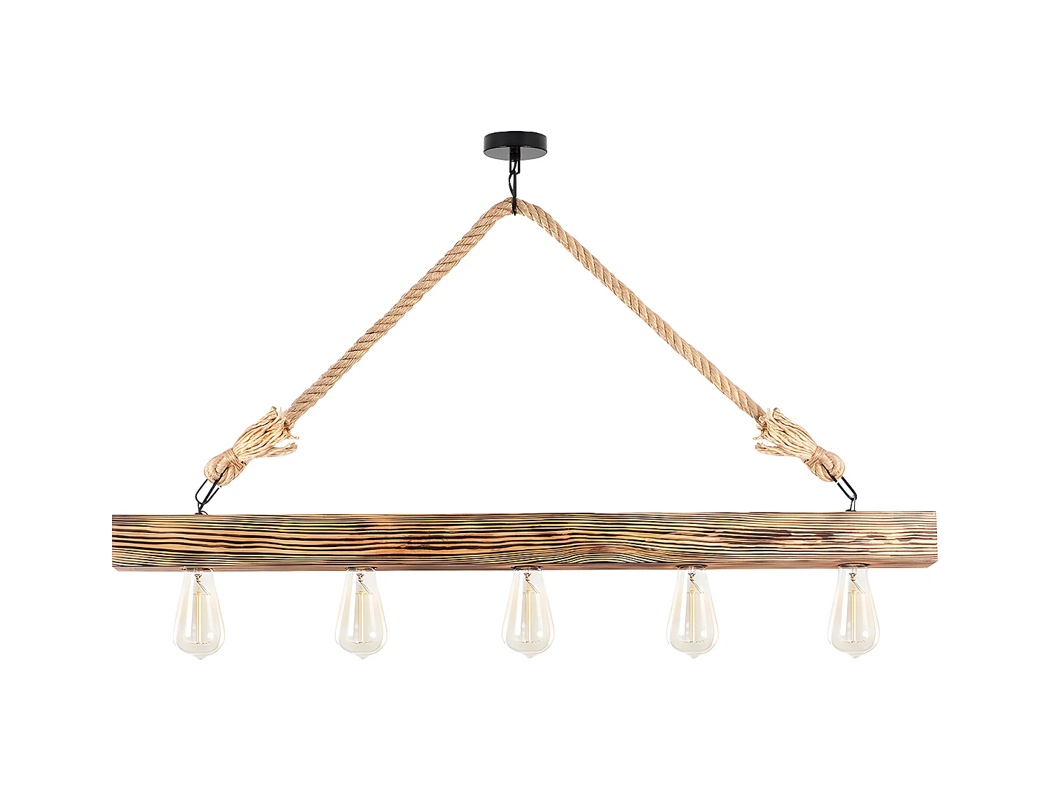 Lustre en bois - 5 lampes - L. 100 x H. 53 cm - Coloris naturel - EREBOS