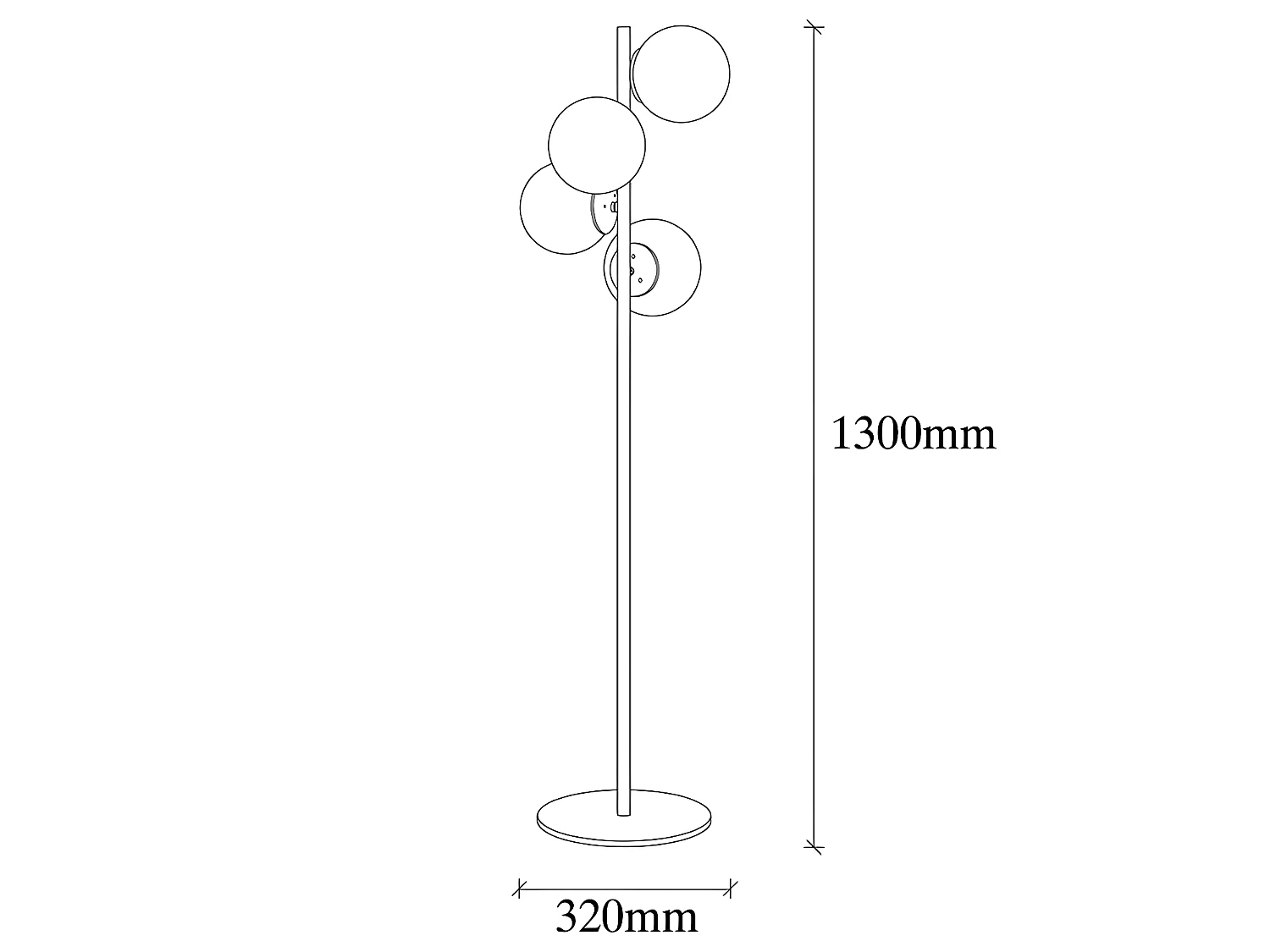 Lampa stojąca FAZE z metalu i szkła, 4 klosze – wysokość 130 cm – kolor złoty i biały
