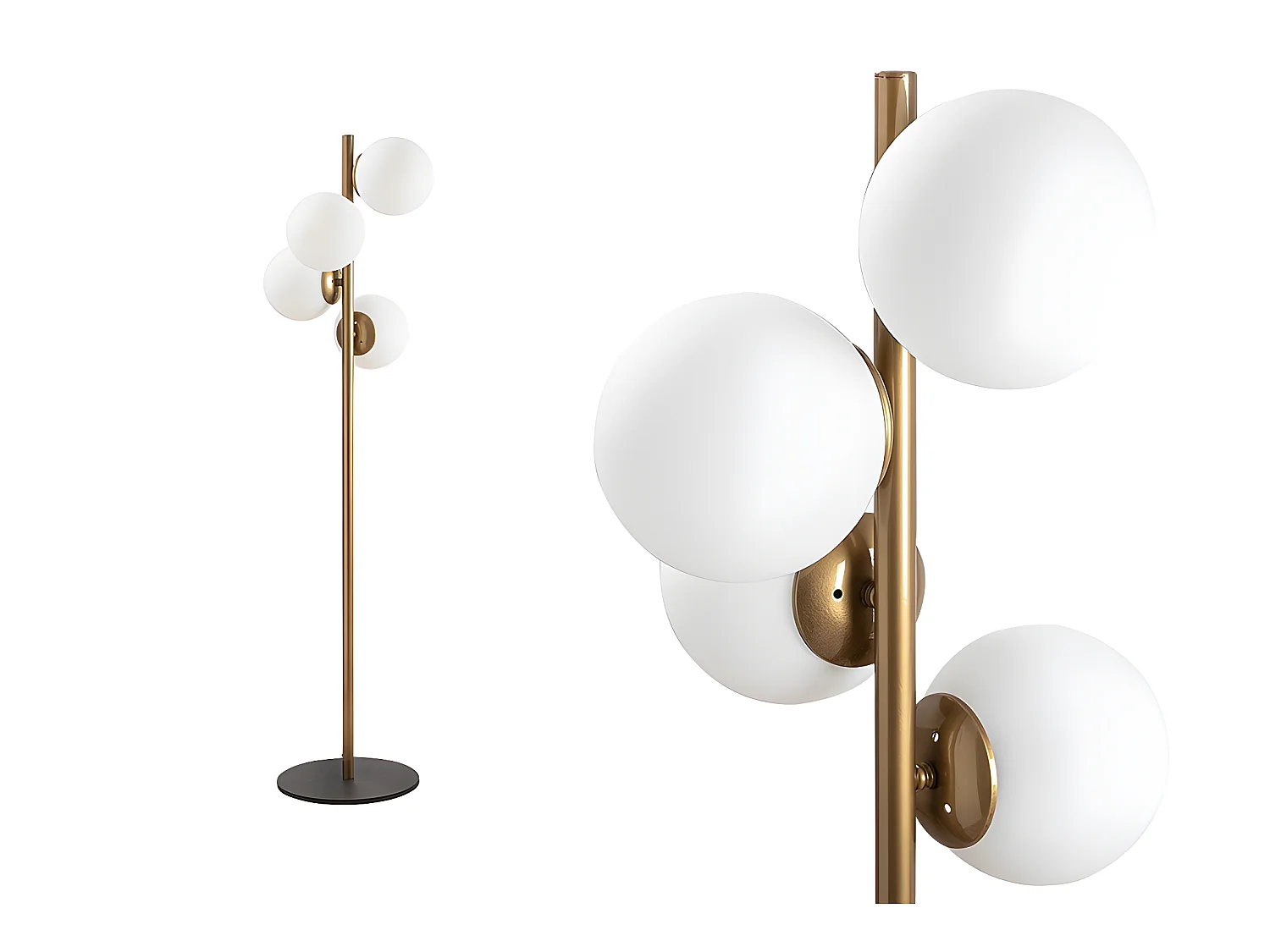 Stehleuchte mit 4 Leuchten - H. 130 cm - Metall & Glas - Weiß & Goldfarben - FAZE