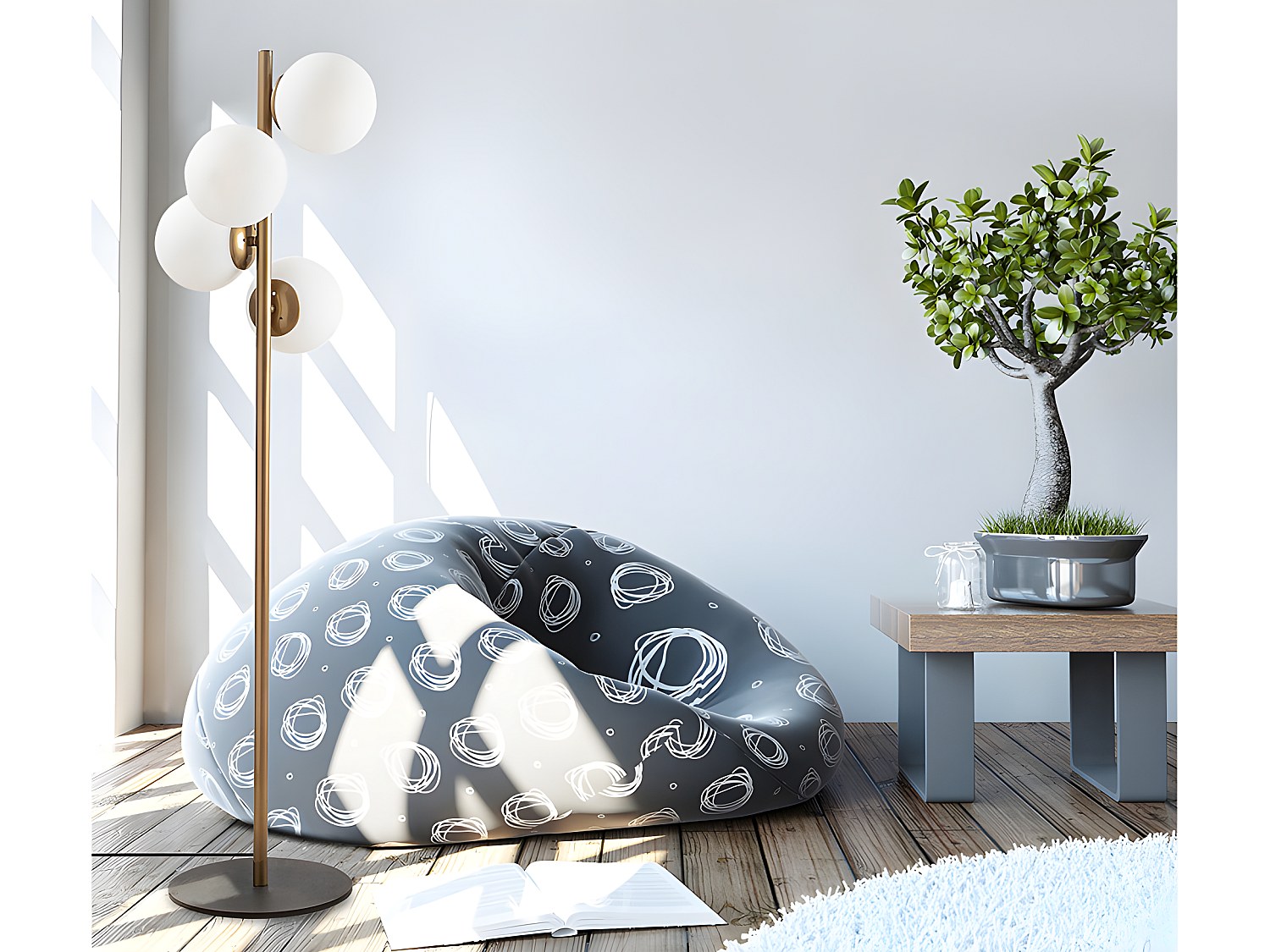 Vente-unique Stehleuchte Mit 4 Leuchten - H. 130 Cm - Metall & Glas - Weiß & Goldfarben - Faze