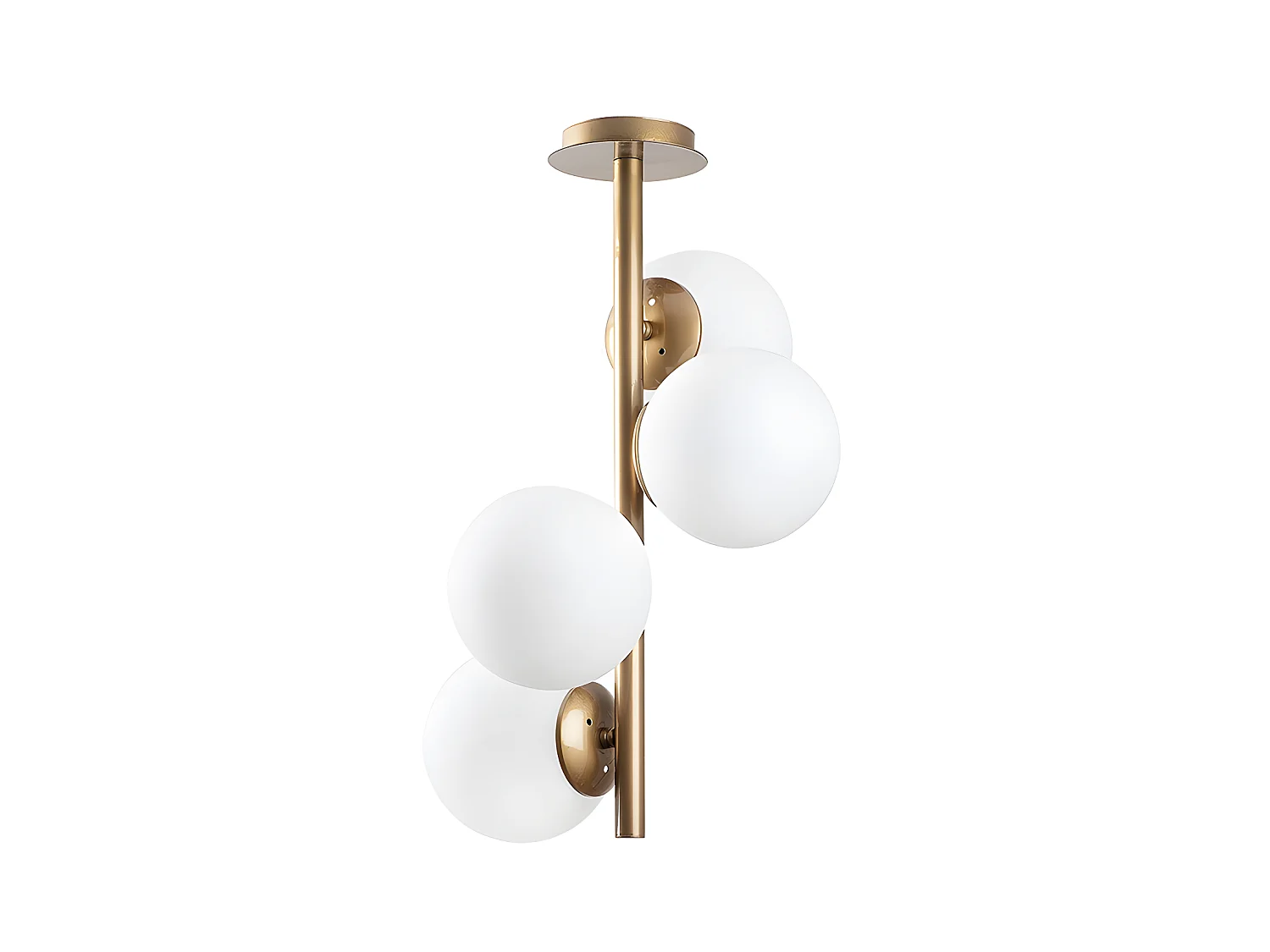 Lustre en métal et verre - 4 globes - D. 32 cm x H. 53 cm - Doré et blanc - FAZE