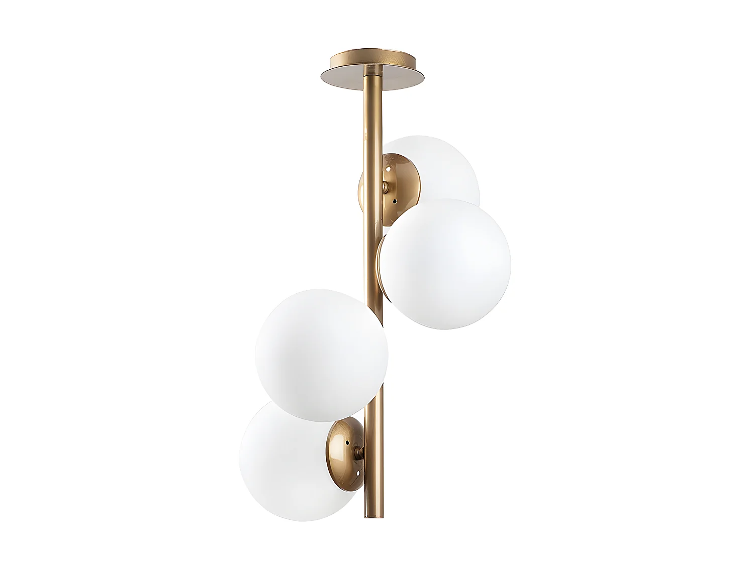 Candeeiro de teto em metal e vidro com 4 globos de D. 32 cm x A. 53 cm cor dourado e branco - FAZE