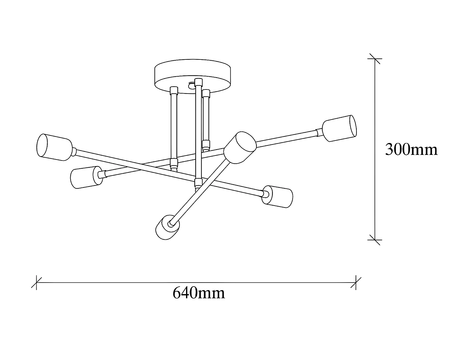 Plafonnier en métal - 3 bras - L. 64 cm x H. 30 cm - Noir - FLOWERA