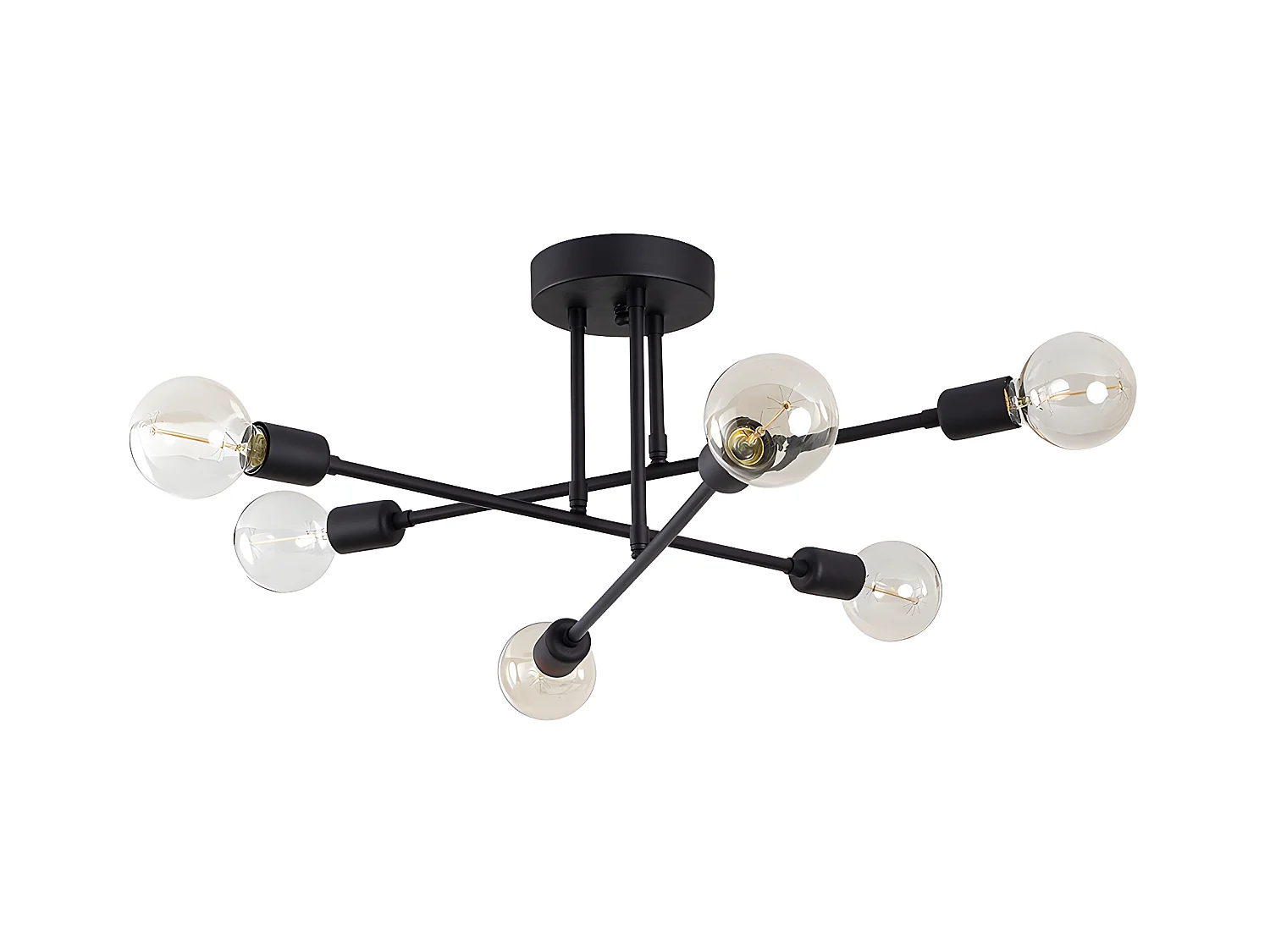 Plafonnier en métal - 3 bras - L. 64 cm x H. 30 cm - Noir - FLOWERA
