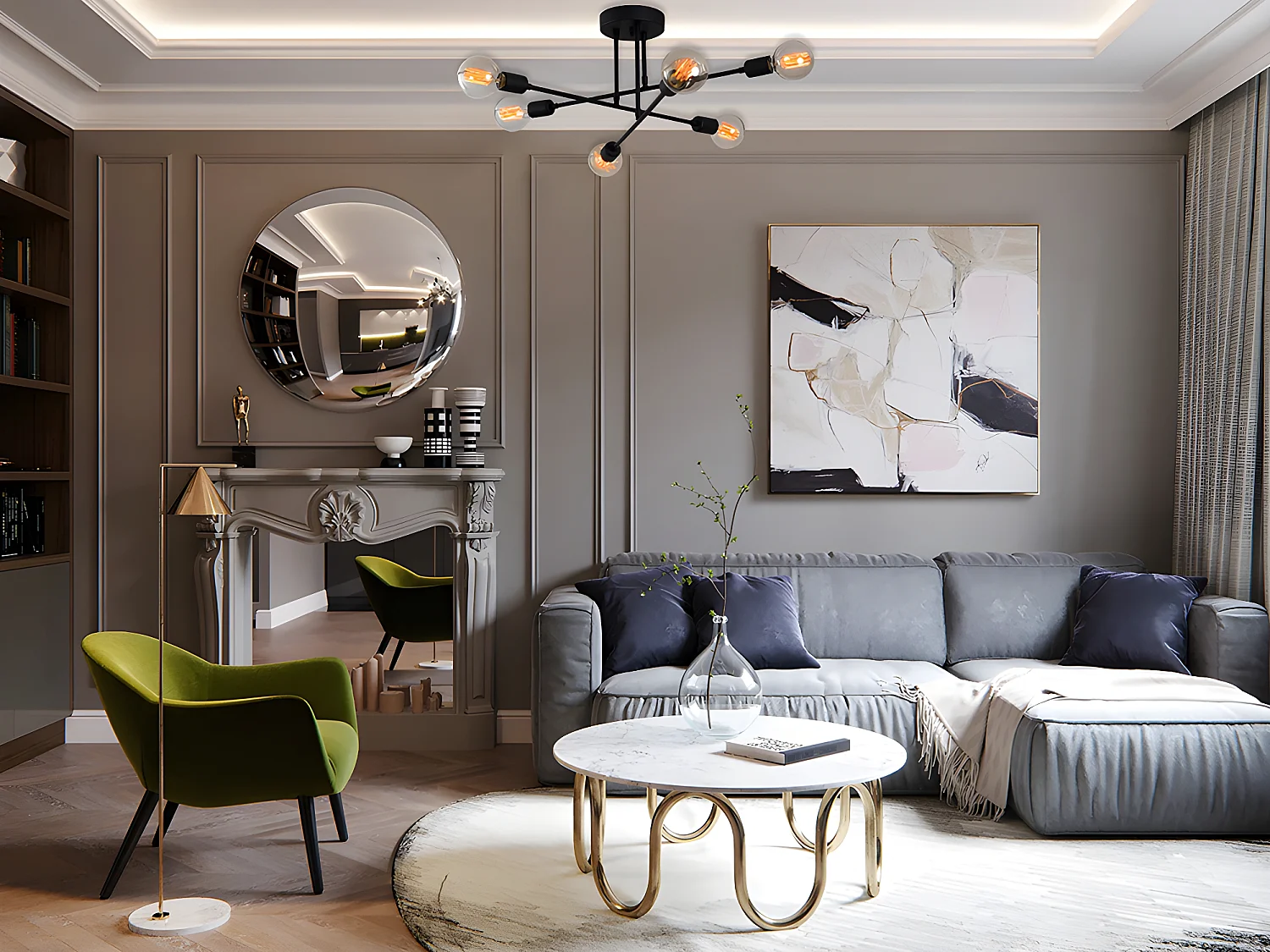 Plafonnier en métal - 3 bras - L. 64 cm x H. 30 cm - Noir - FLOWERA