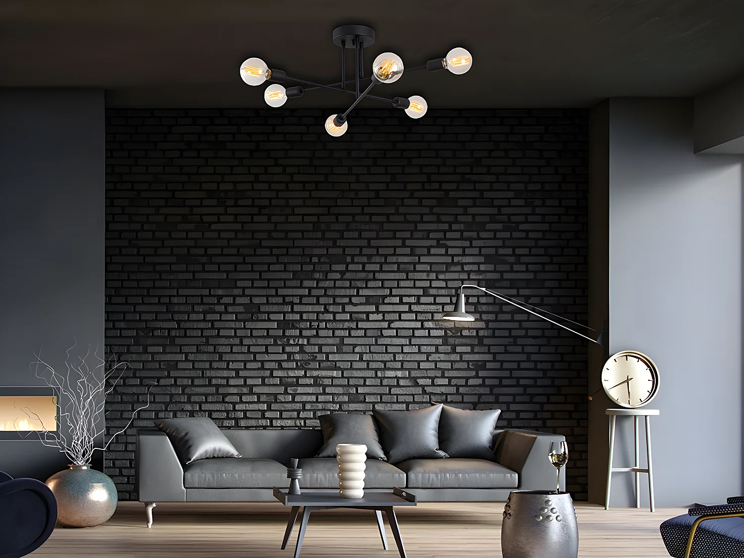 Plafondlamp van metaal FLOWERA - 3 armen - L64 cm x H30 cm - Zwart