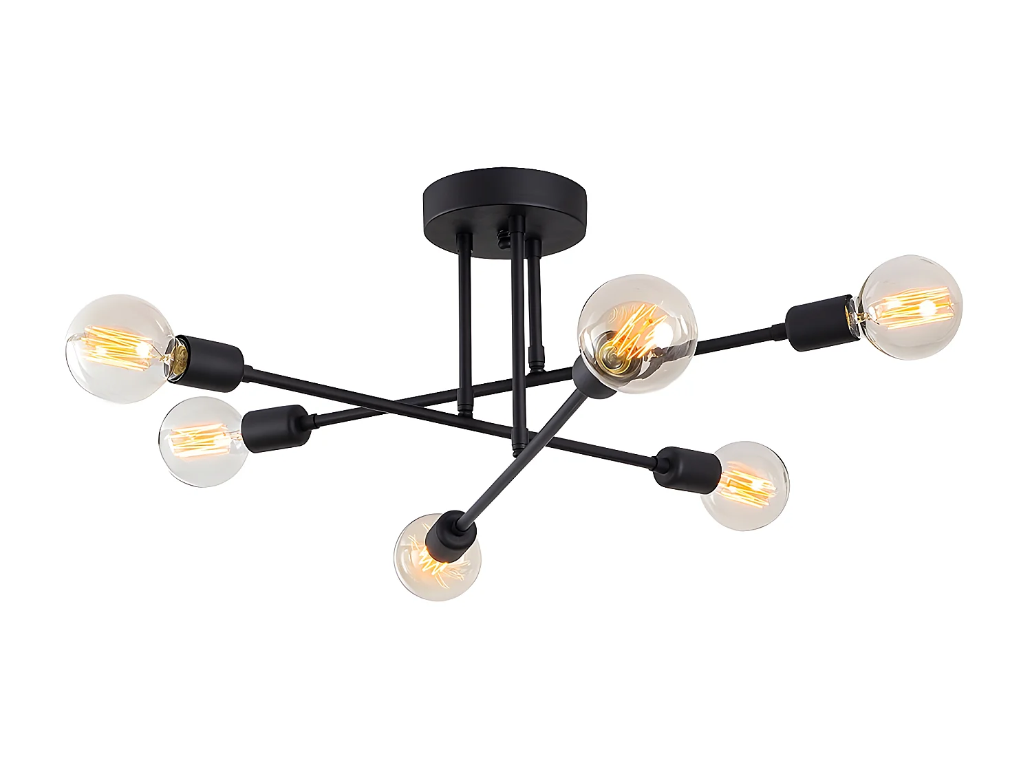 Plafonnier en métal - 3 bras - L. 64 cm x H. 30 cm - Noir - FLOWERA