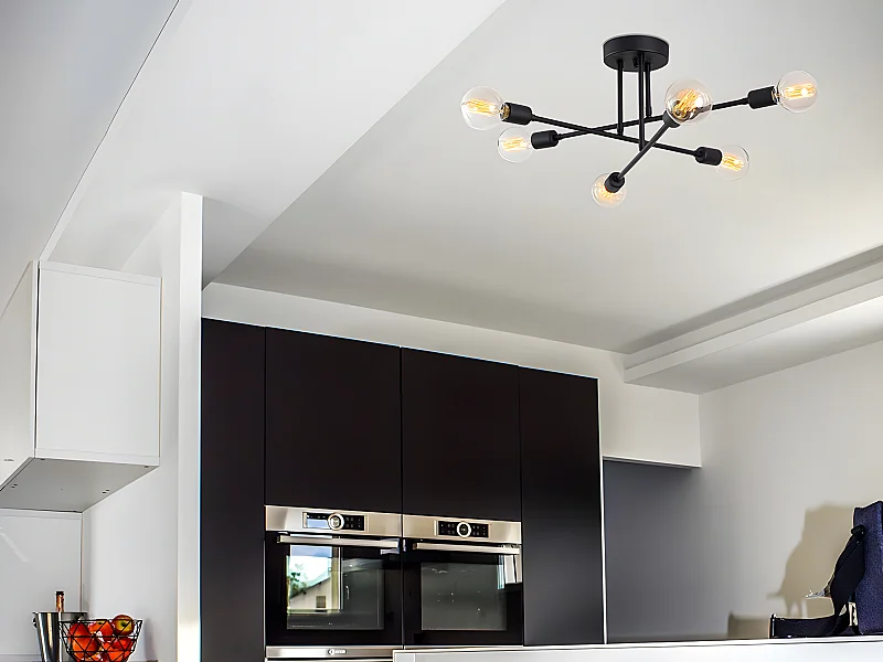 Deckenleuchte - Metall - 64 cm x 30 cm - Schwarz - FLOWERA