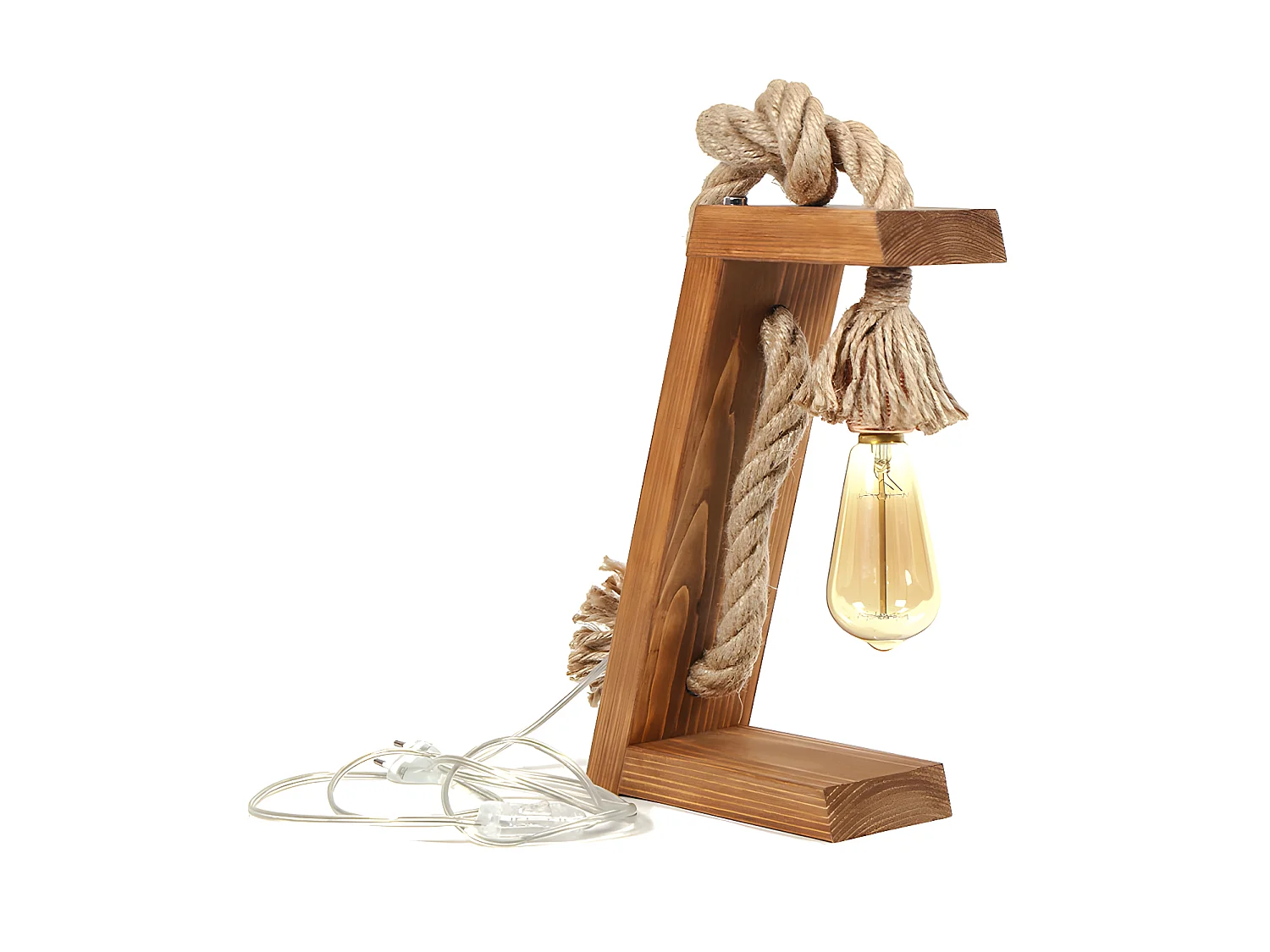 Lampe à poser en bois de sapin faite à la main - H. 35 cm - KARATAS