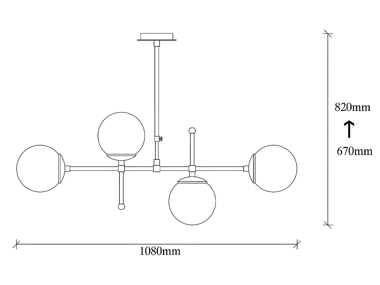Lustre en métal à hauteur réglable - 4 globes - L. 108 x H. 67/82 cm - Noir et blanc - LEGEND