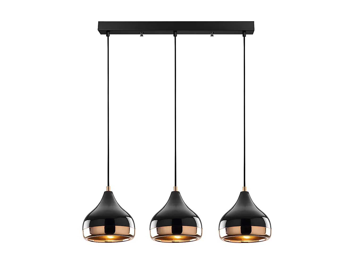 Hanglamp met verstelbare hoogte YILDO - 3 kappen - L67 x H25/111 cm - Zwart en koperkleurig