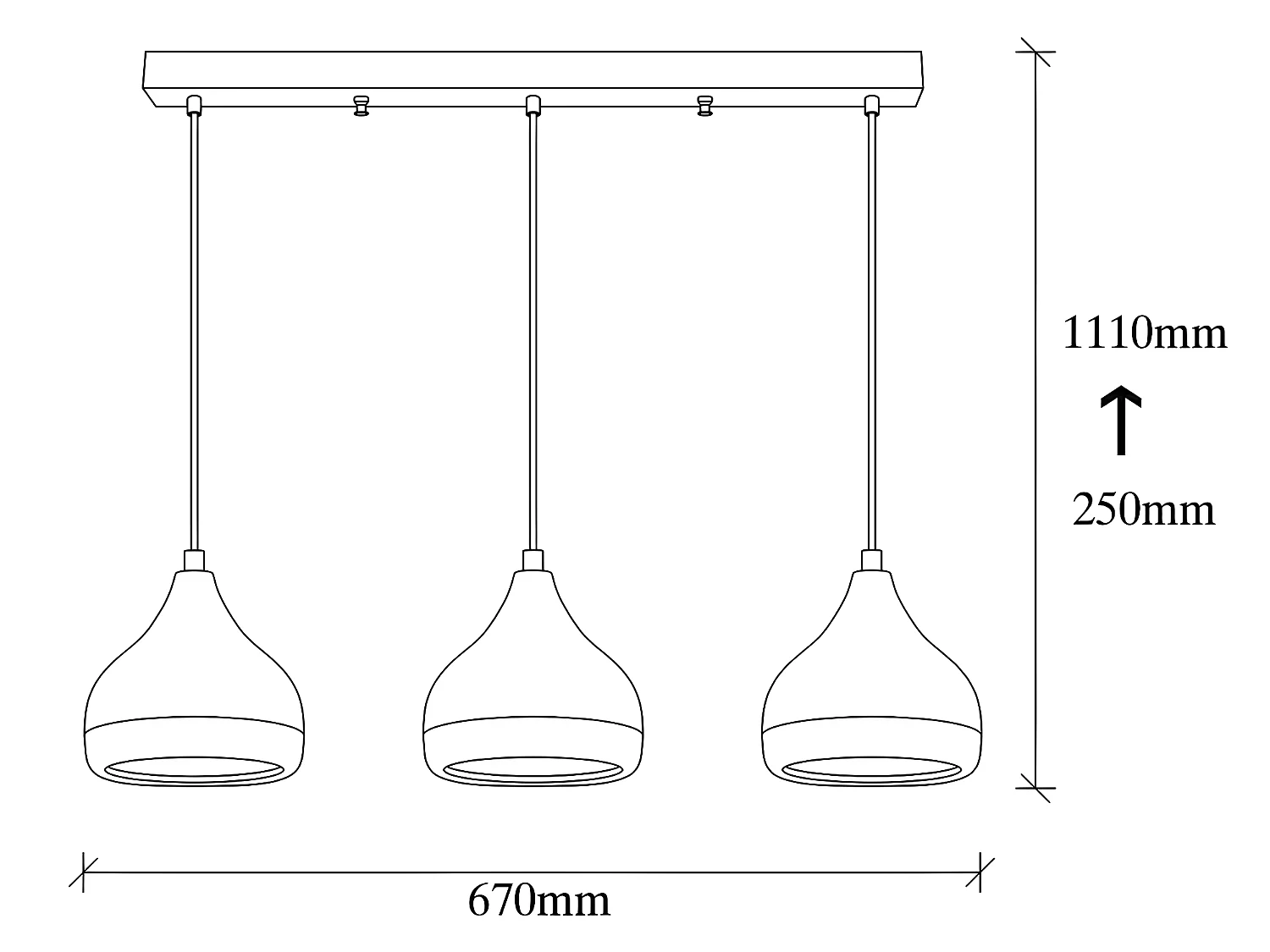 Hanglamp met verstelbare hoogte YILDO - 3 kappen - L67 x H25/111 cm - Zwart en koperkleurig