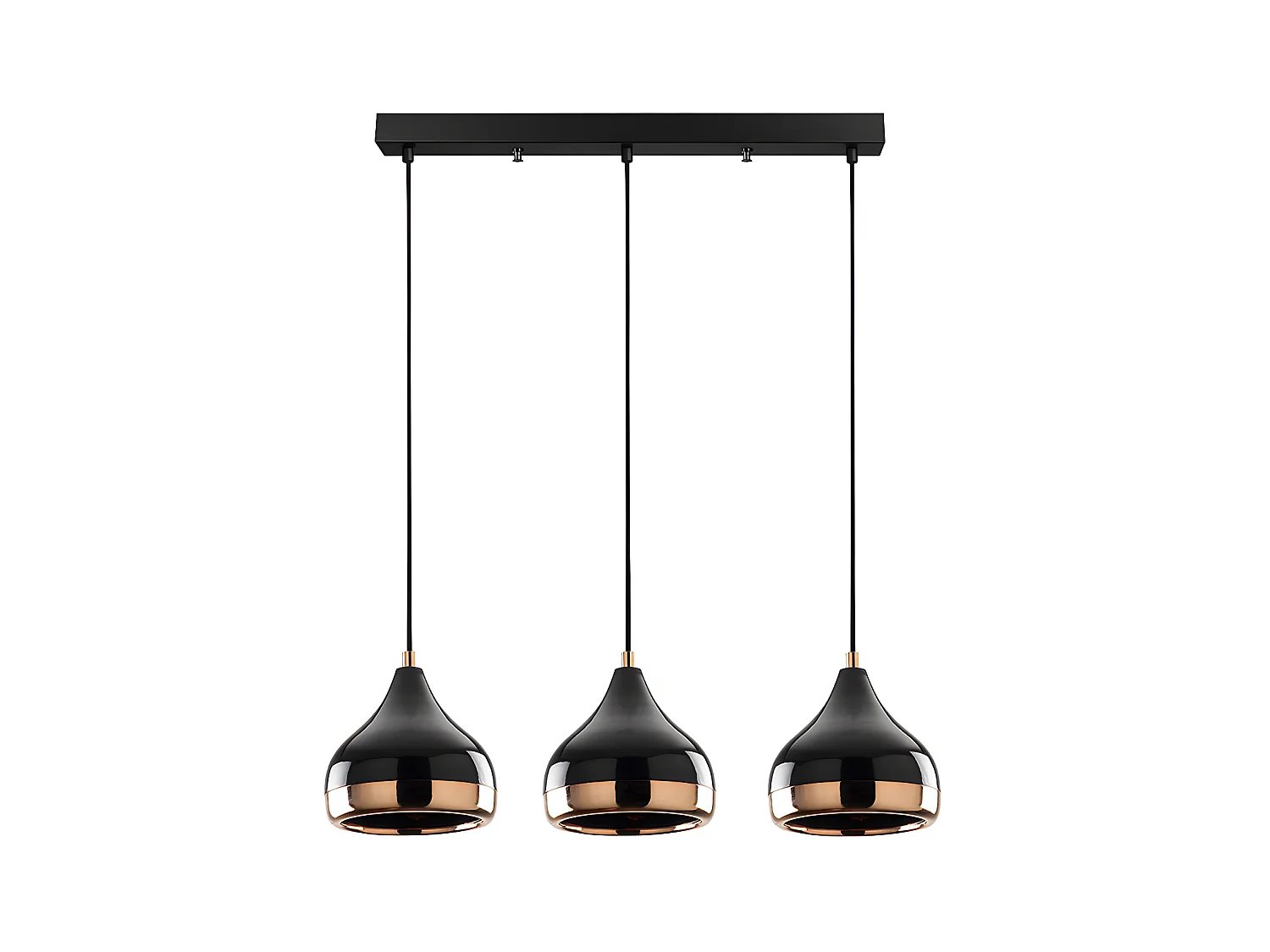 Lampadario con altezza regolabile 3 abat-jour L. 67 x H. 25/111 cm in Metallo Nero e Rame - YILDO