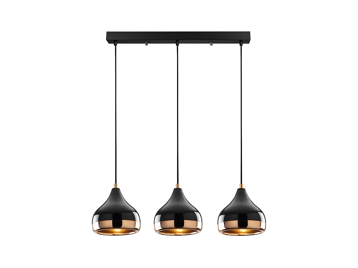 Lampadario con altezza regolabile 3 abat-jour L. 67 x H. 25/111 cm in Metallo Nero e Rame - YILDO