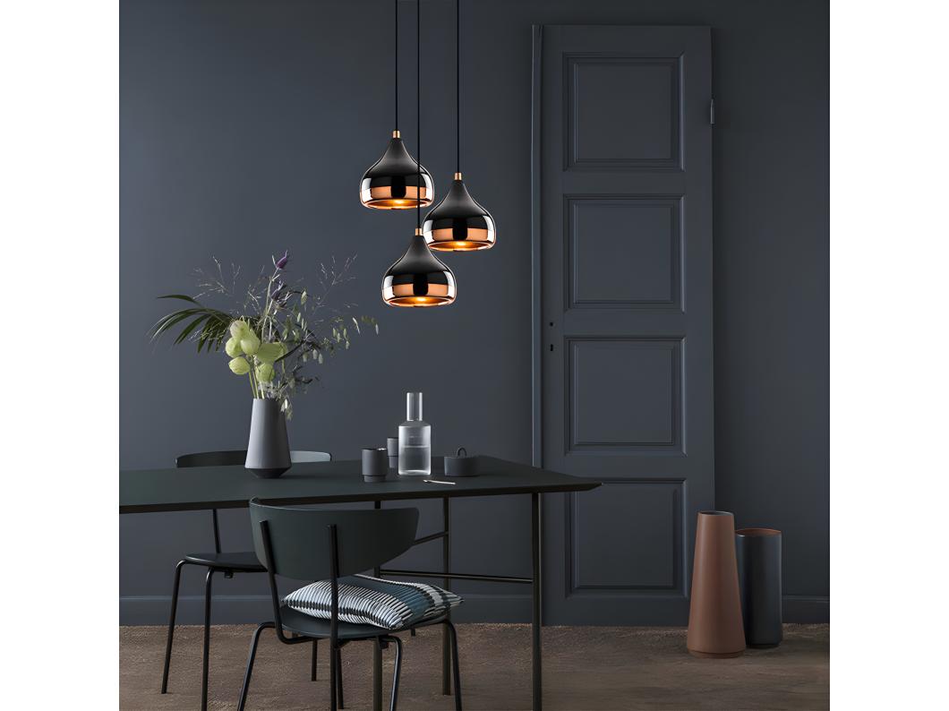 Lampadario con altezza regolabile D. 37 x H. 25/111 cm in Metallo Nero e Rame - YILDO