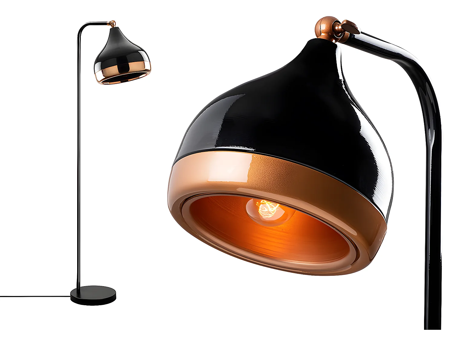 Lampa wisząca YILDO z metalu, z ruchomym abażurem – wysokość 120 cm – kolor czarny i miedziany