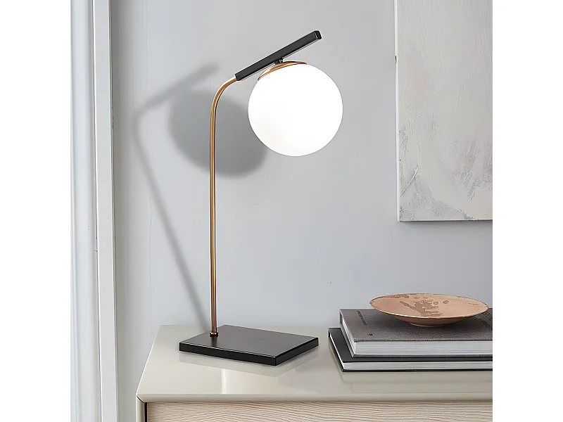 Lampe à poser Art Déco en métal et globe en verre - L. 25 x H. 55 cm - Noir - YILDIZ