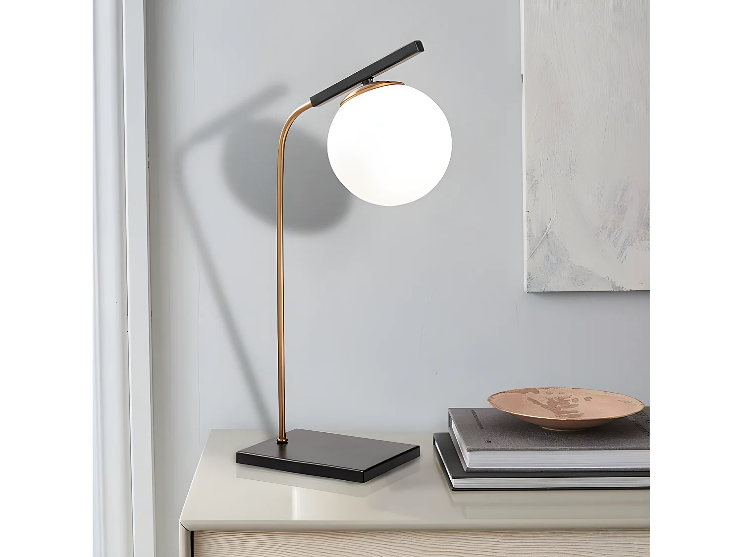 Lampada da tavolo art déco e sfera di vetro L. 25 x H. 55 cm in Metallo Nero - YILDIZ