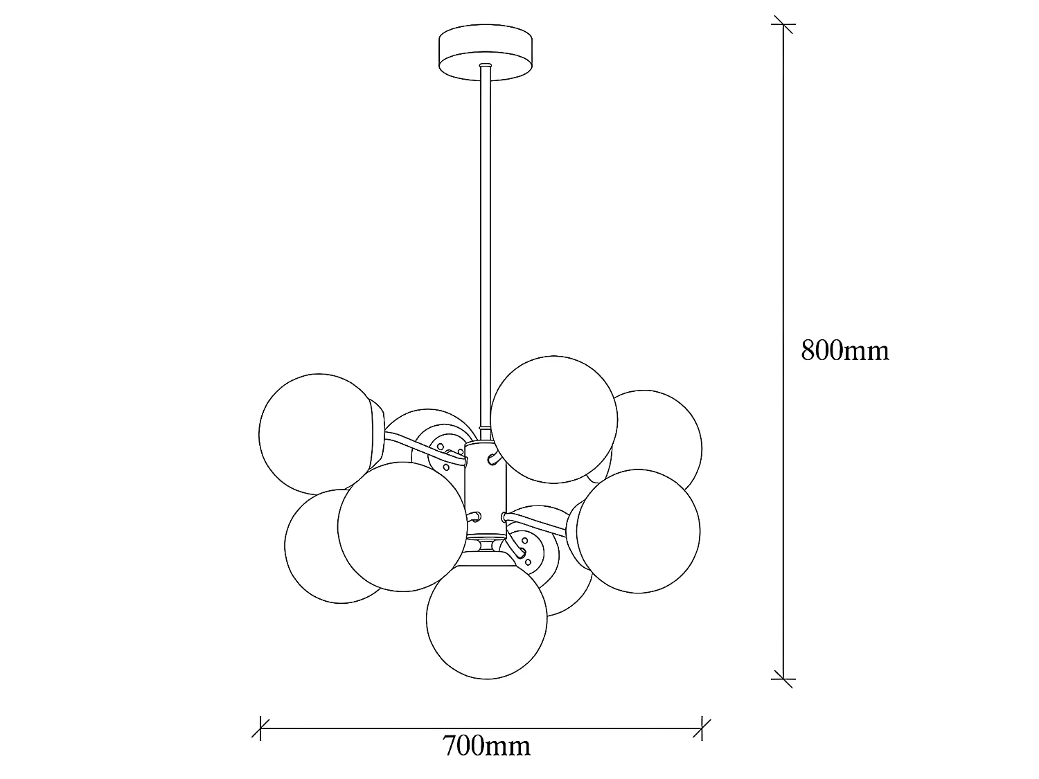 Metallhengelampe - 9 kupler - H. 80 cm - Hvit og gull - MUDONI