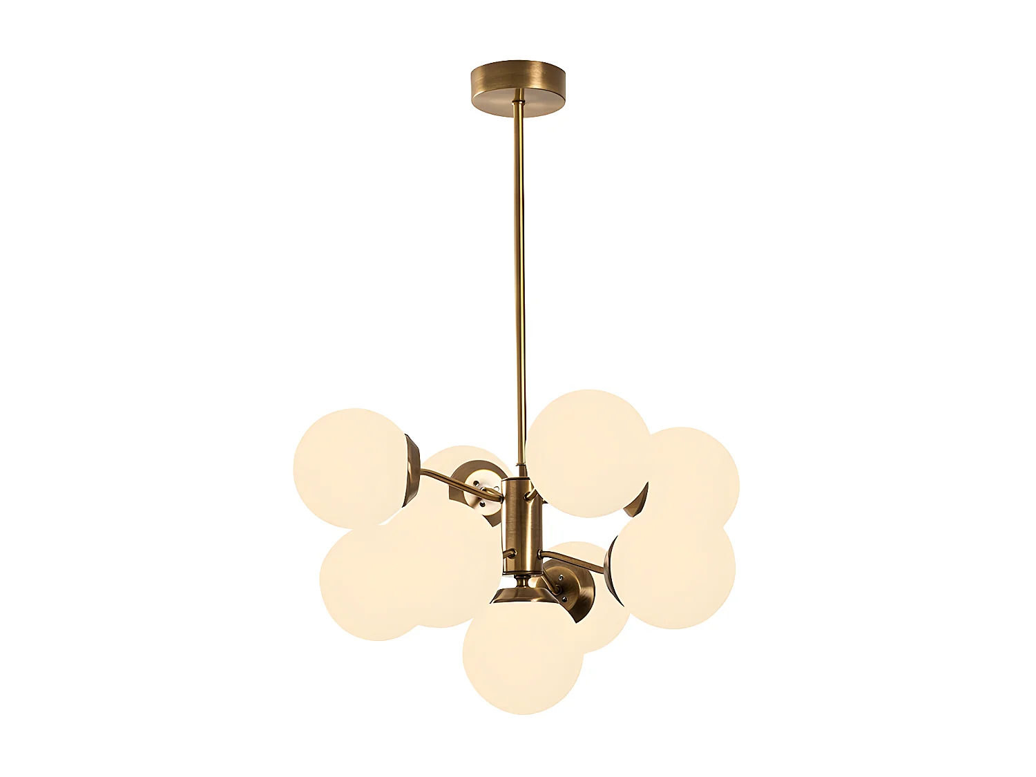 Suspension en métal - 9 globes - H. 80 cm - Blanc et doré - MUDONI