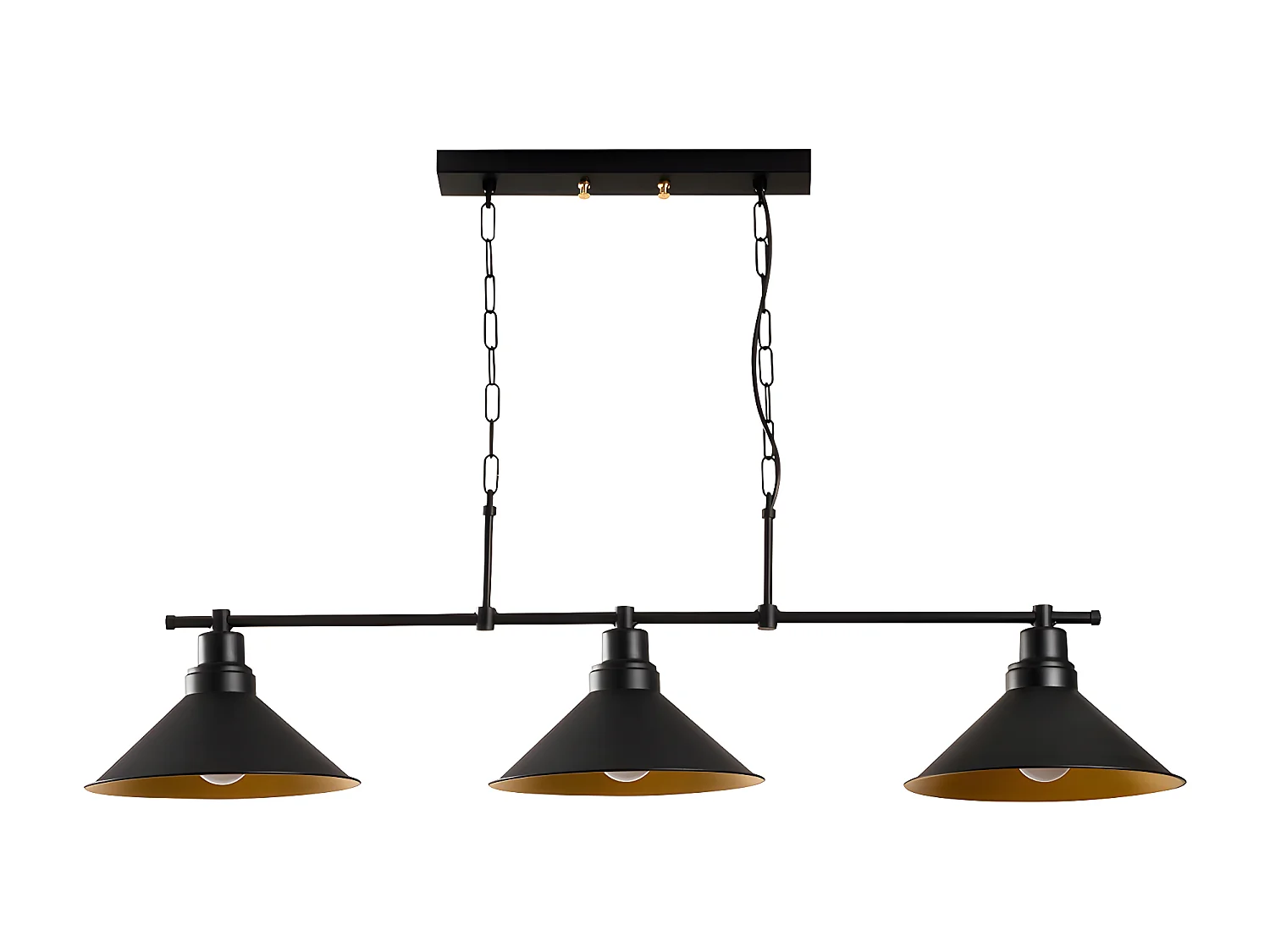 Industriële metalen hanglamp SIVANI - 3 kappen - B108 x H55 cm - Zwart