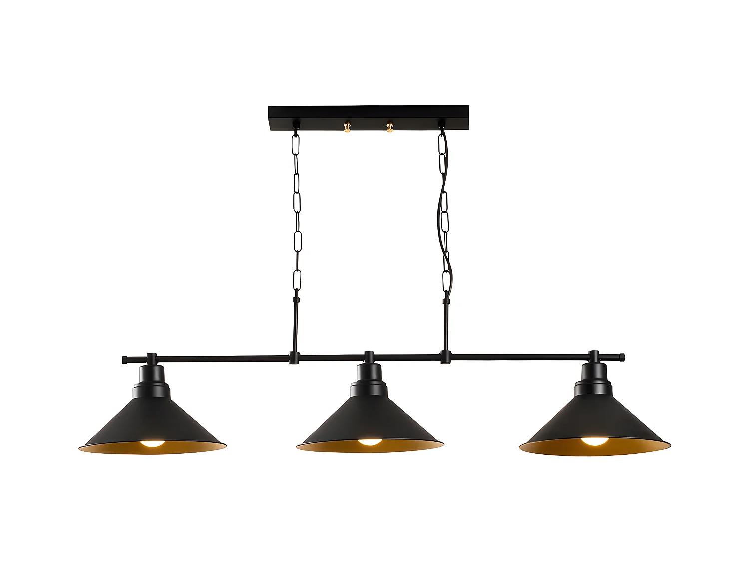 Lustre industriel en métal - 3 abat-jours - L. 108 x H. 55 cm - Noir - SIVANI