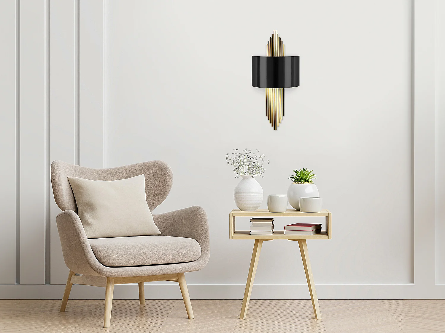 Metalen wandlamp SANGARIUS - B22 x H75 cm - Zwart en goud