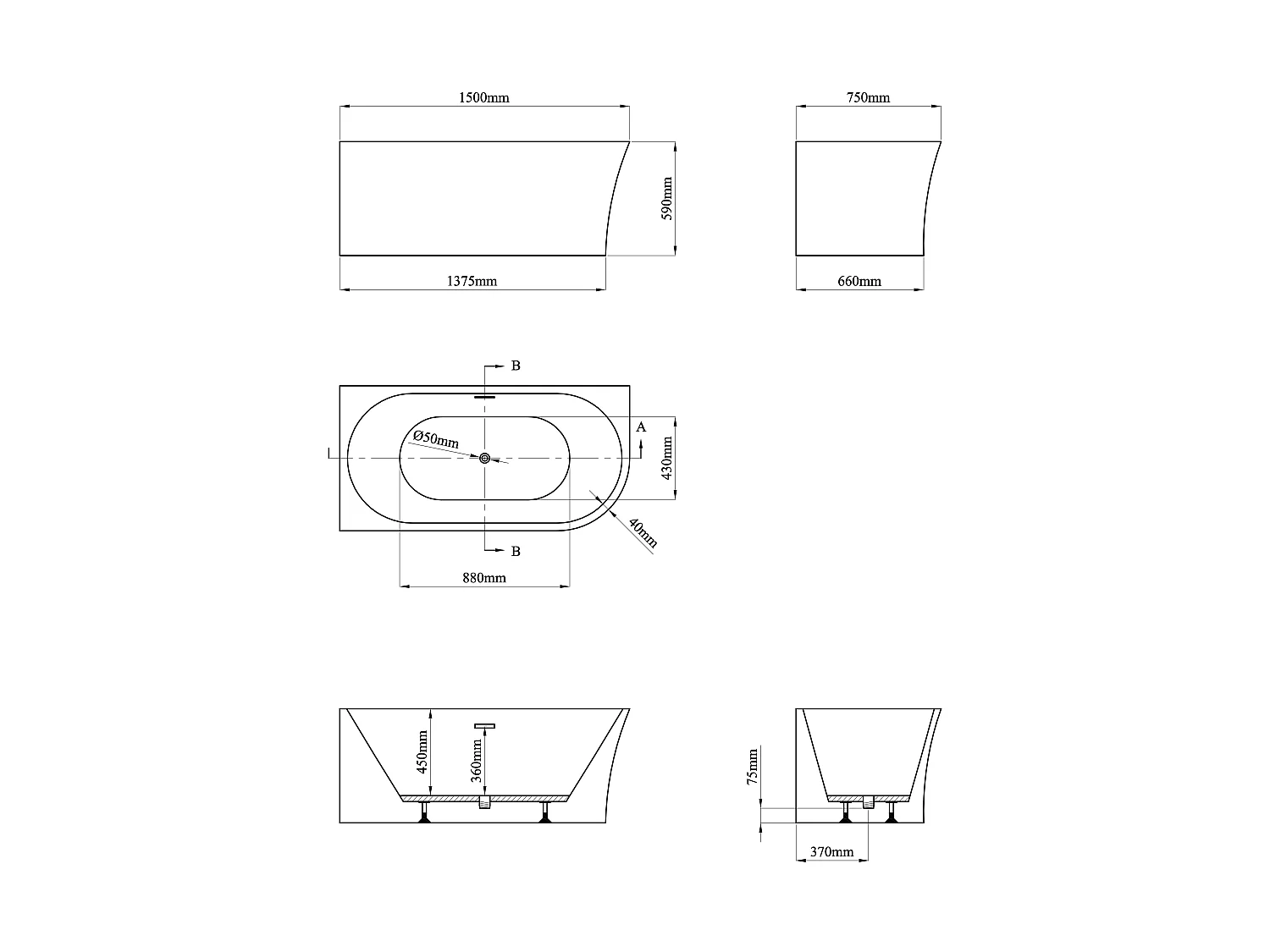 Baignoire d'angle - 201 L - 150 x 75 x 59 cm - Blanche - Acrylique - Angle gauche - PONTICOLA