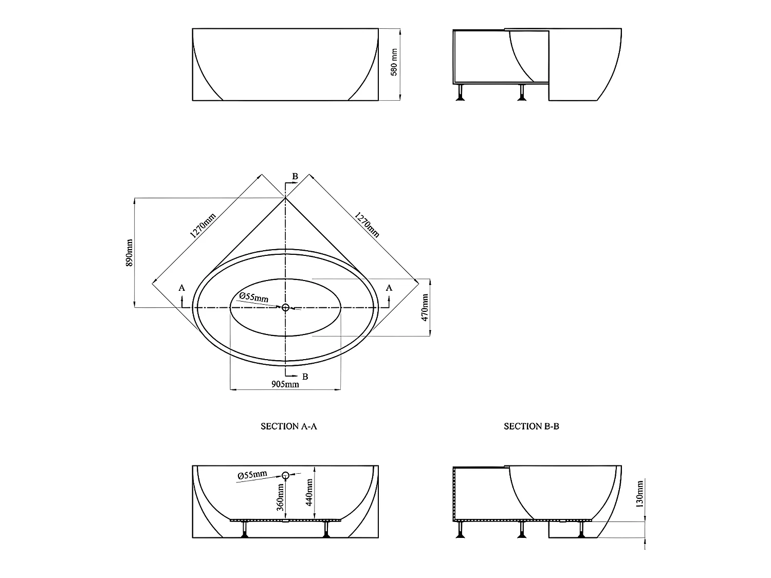 Banheira de canto de 197 L, dimensões 127 x 127 x 58 cm cor branco em acrílico - GOURAMI