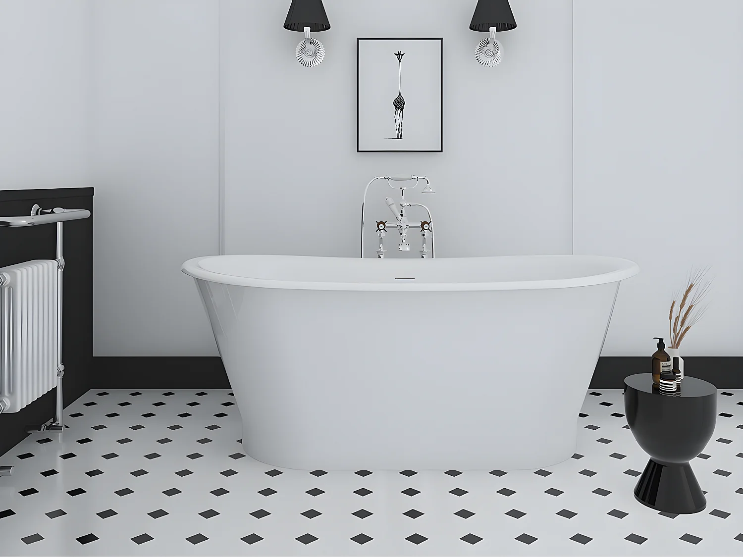 Baignoire îlot ovale - style retro - 180 L - 150 x 74 x 63 cm - Blanche - Acrylique - PELMATO