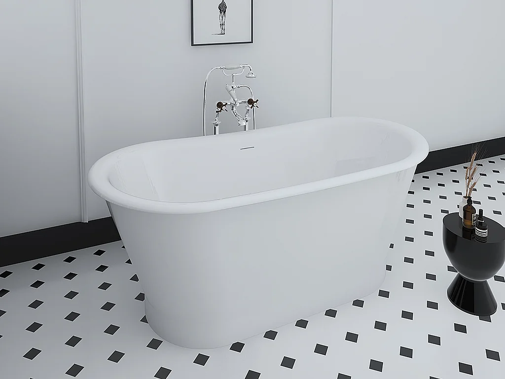 Baignoire îlot ovale - style retro - 180 L - 150 x 74 x 63 cm - Blanche - Acrylique - PELMATO