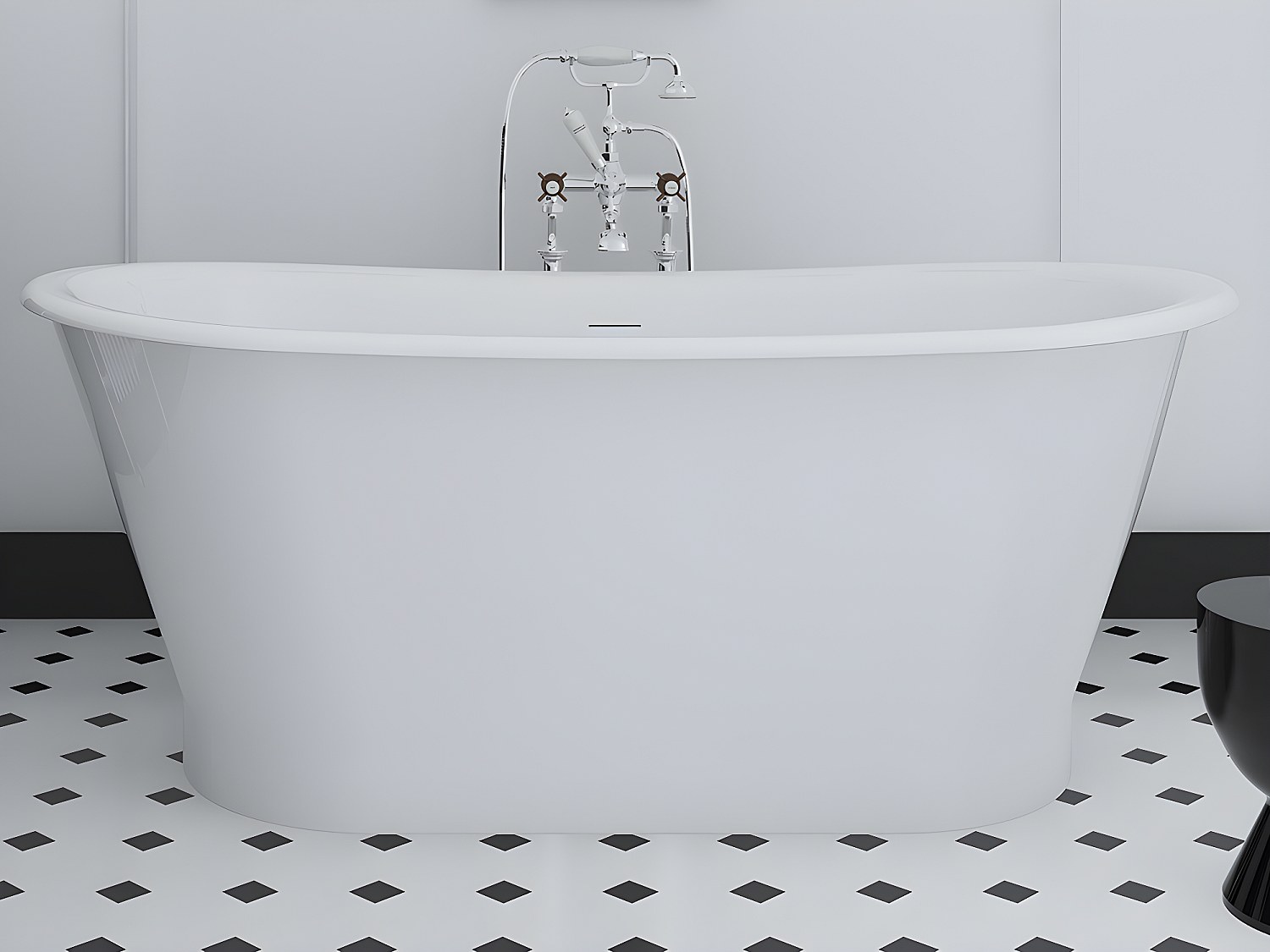 Oval frittstående badekar - retro stil - 180 L - 150 x 74 x 63 cm - Hvit - Akryl - PELMATO