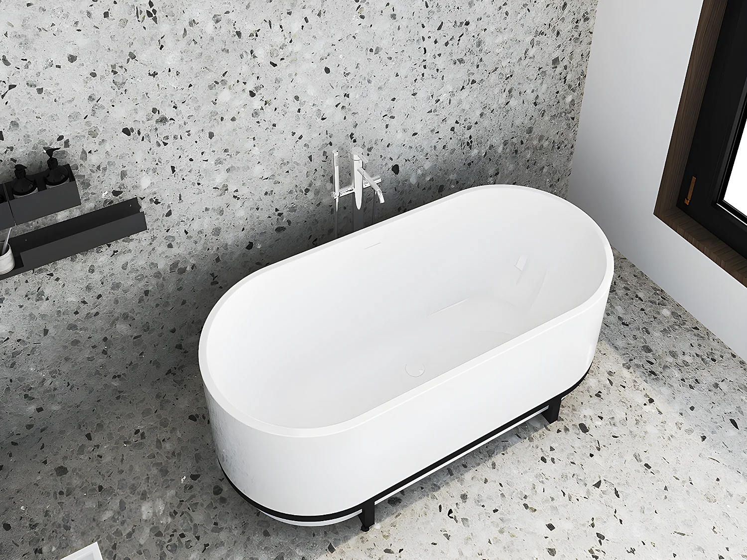 Baignoire îlot ovale avec décor métal - 230 L - 160 x 74 x 60  cm - Blanche - Acrylique - PLECO