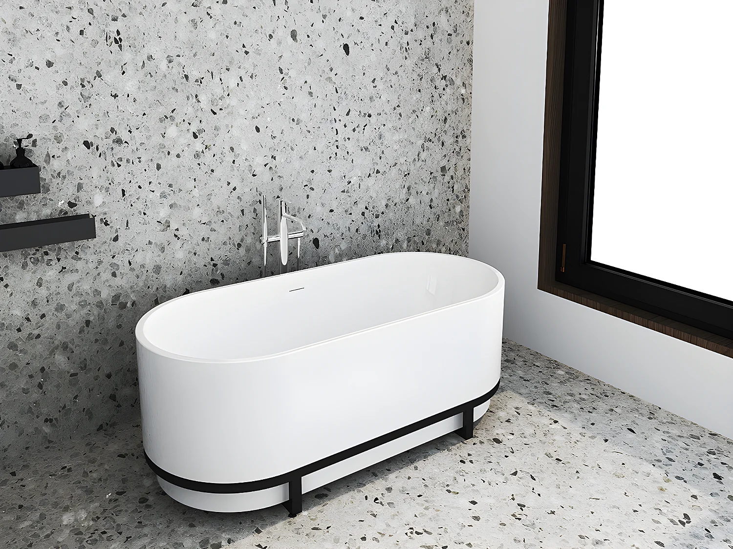 Baignoire îlot ovale avec décor métal - 230 L - 160 x 74 x 60  cm - Blanche - Acrylique - PLECO