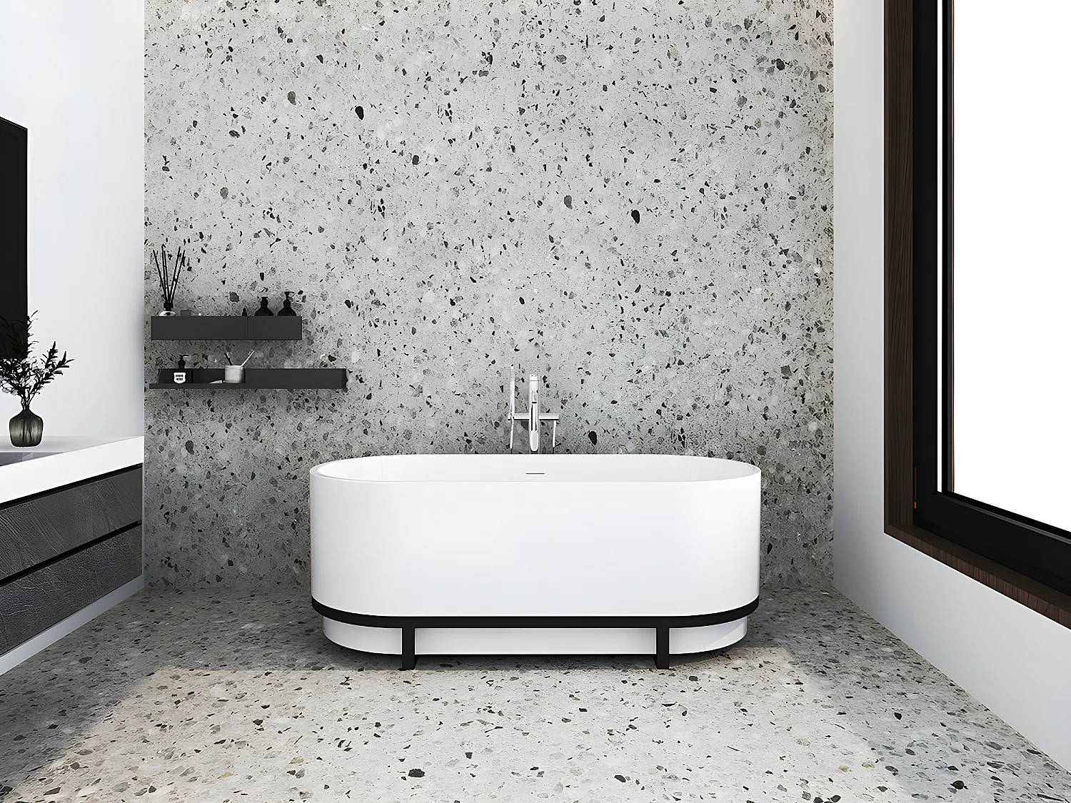 Baignoire îlot ovale avec décor métal - 230 L - 160 x 74 x 60  cm - Blanche - Acrylique - PLECO