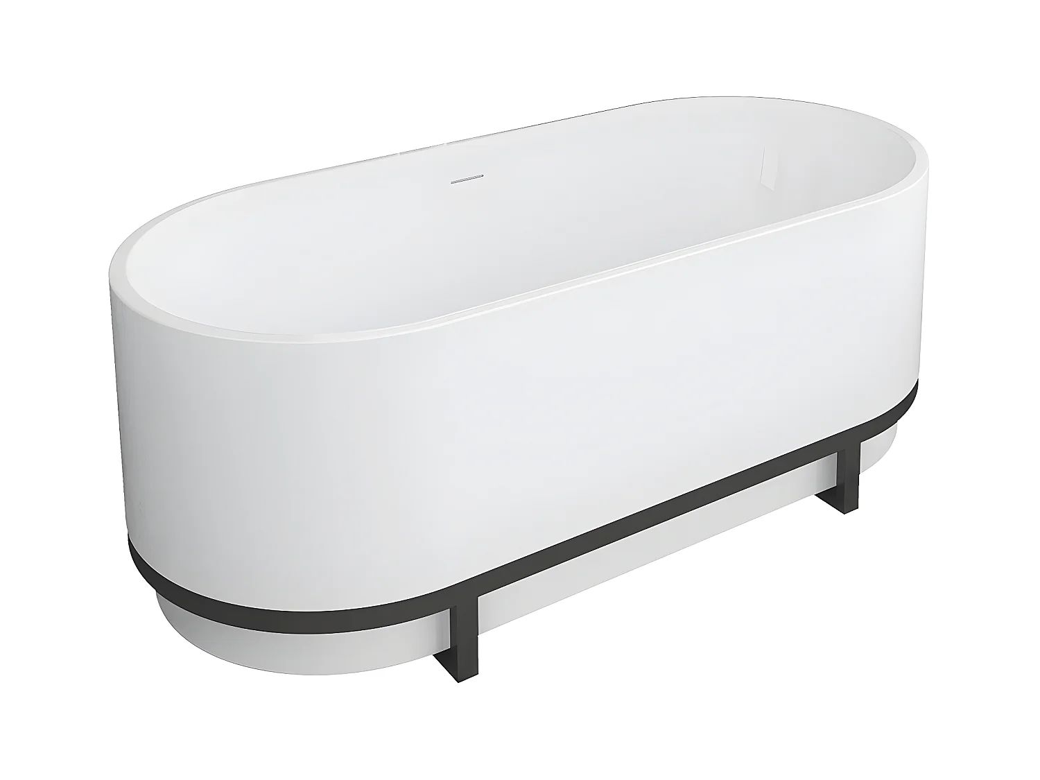 Baignoire îlot ovale avec décor métal - 230 L - 160 x 74 x 60  cm - Blanche - Acrylique - PLECO