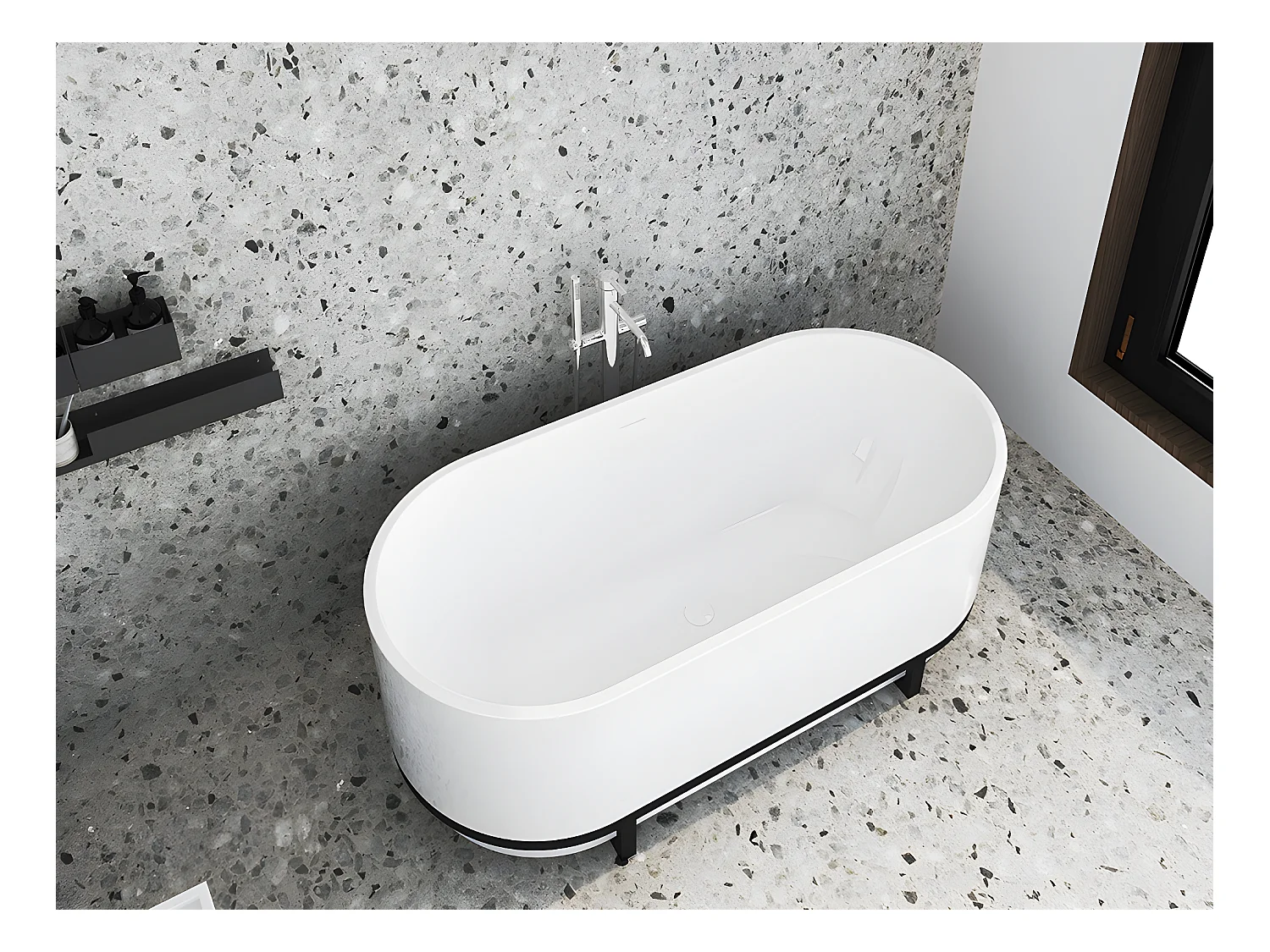 Baignoire îlot ovale avec décor métal - 230 L - 160 x 74 x 60  cm - Blanche - Acrylique - PLECO
