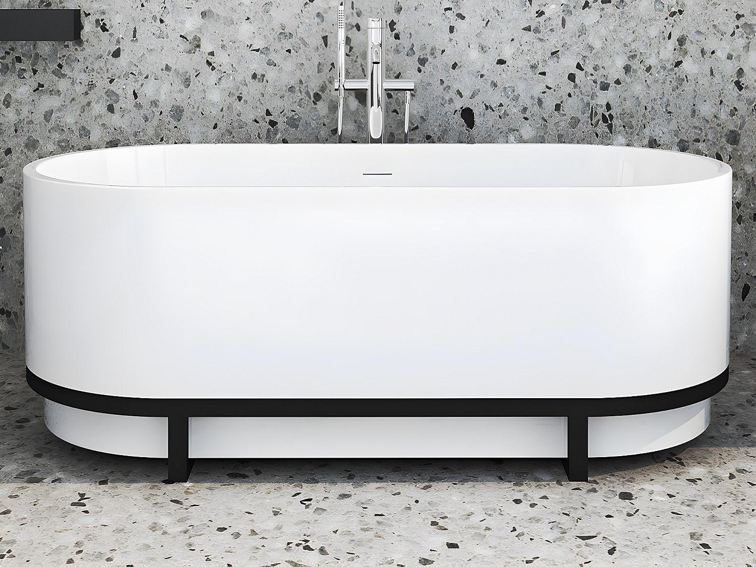 Ovalt frittstående badekar med metalldekor - 230 L - 160 x 74 x 60 cm - Hvit - Akryl - PLECO
