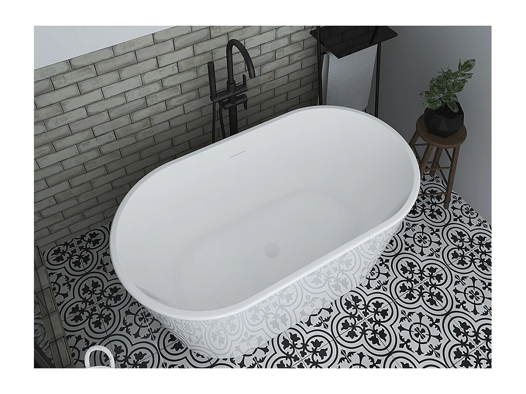 Feistehende Badewanne oval - Acryl - 180 L - 130 x 71 x 58 cm - Weiß - APOGON