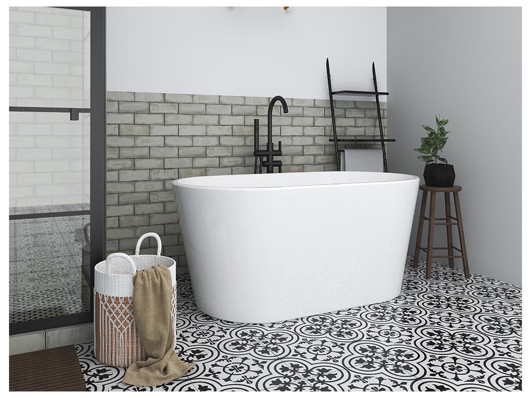 Feistehende Badewanne oval - Acryl - 180 L - 130 x 71 x 58 cm - Weiß - APOGON