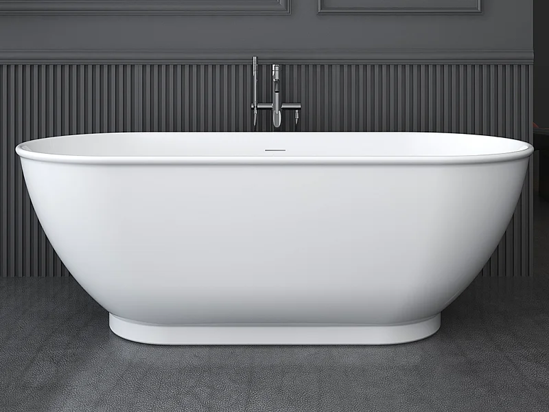 Feistehende Badewanne oval - 240 L - 170 x 75 x 60 cm - Acryl - Weiß glänzend - MOBULA