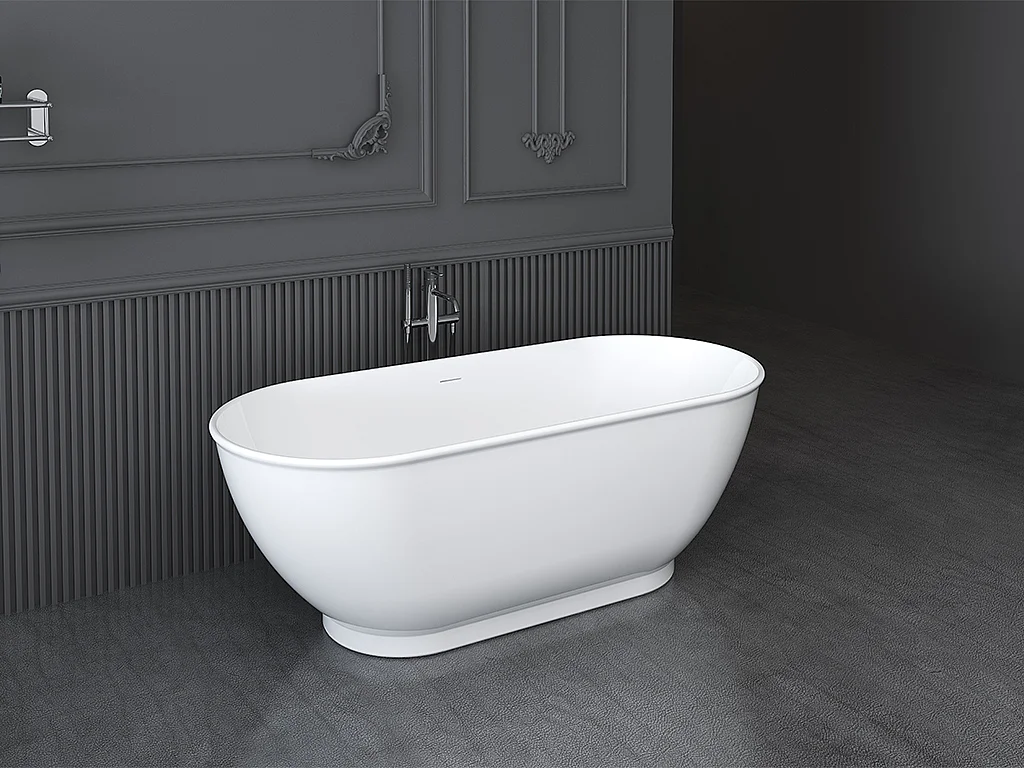 Feistehende Badewanne oval - 240 L - 170 x 75 x 60 cm - Acryl - Weiß glänzend - MOBULA