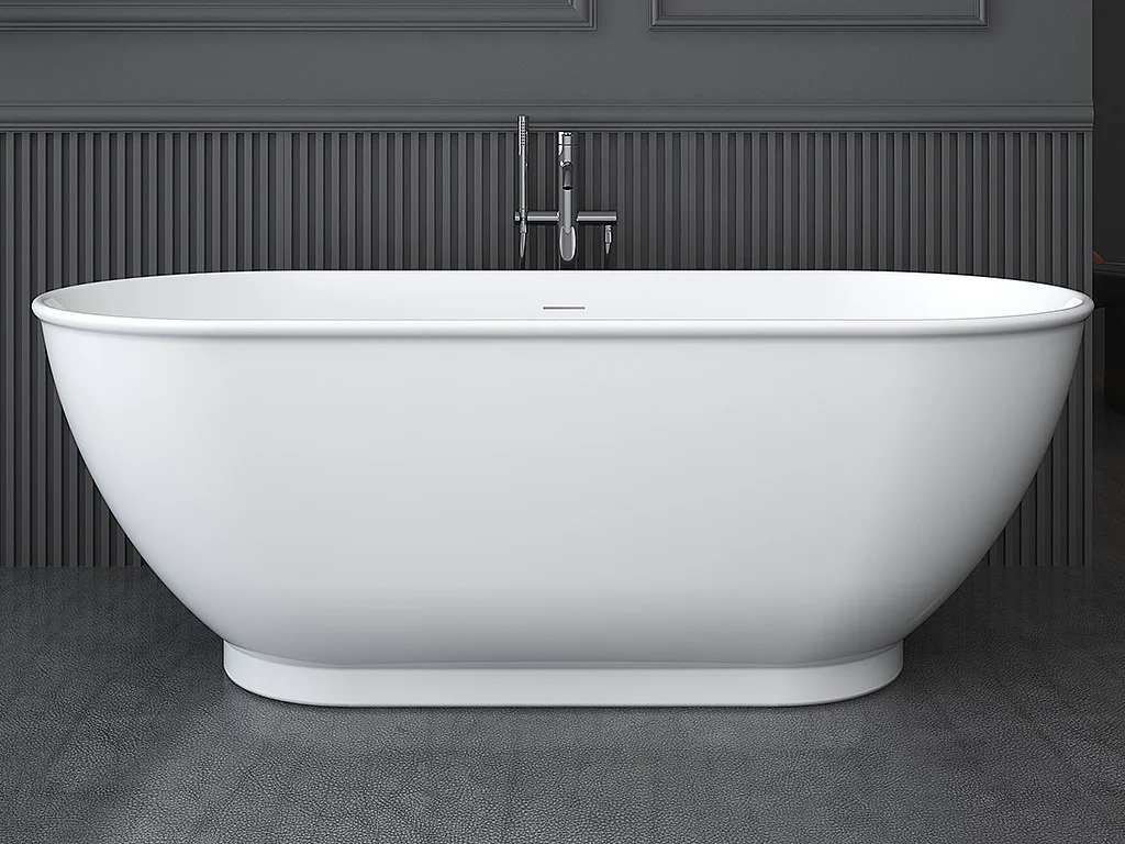 Feistehende Badewanne oval - 240 L - 170 x 75 x 60 cm - Acryl - Weiß glänzend - MOBULA