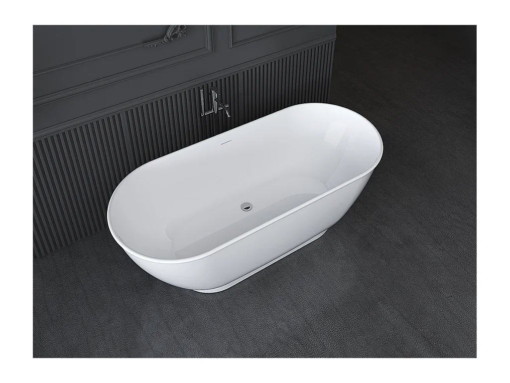 Feistehende Badewanne oval - 240 L - 170 x 75 x 60 cm - Acryl - Weiß glänzend - MOBULA